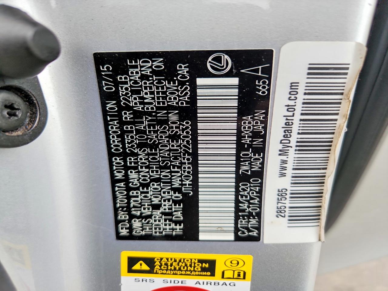 2015 Lexus Ct 200h Silver vin: JTHKD5BH5F2250536