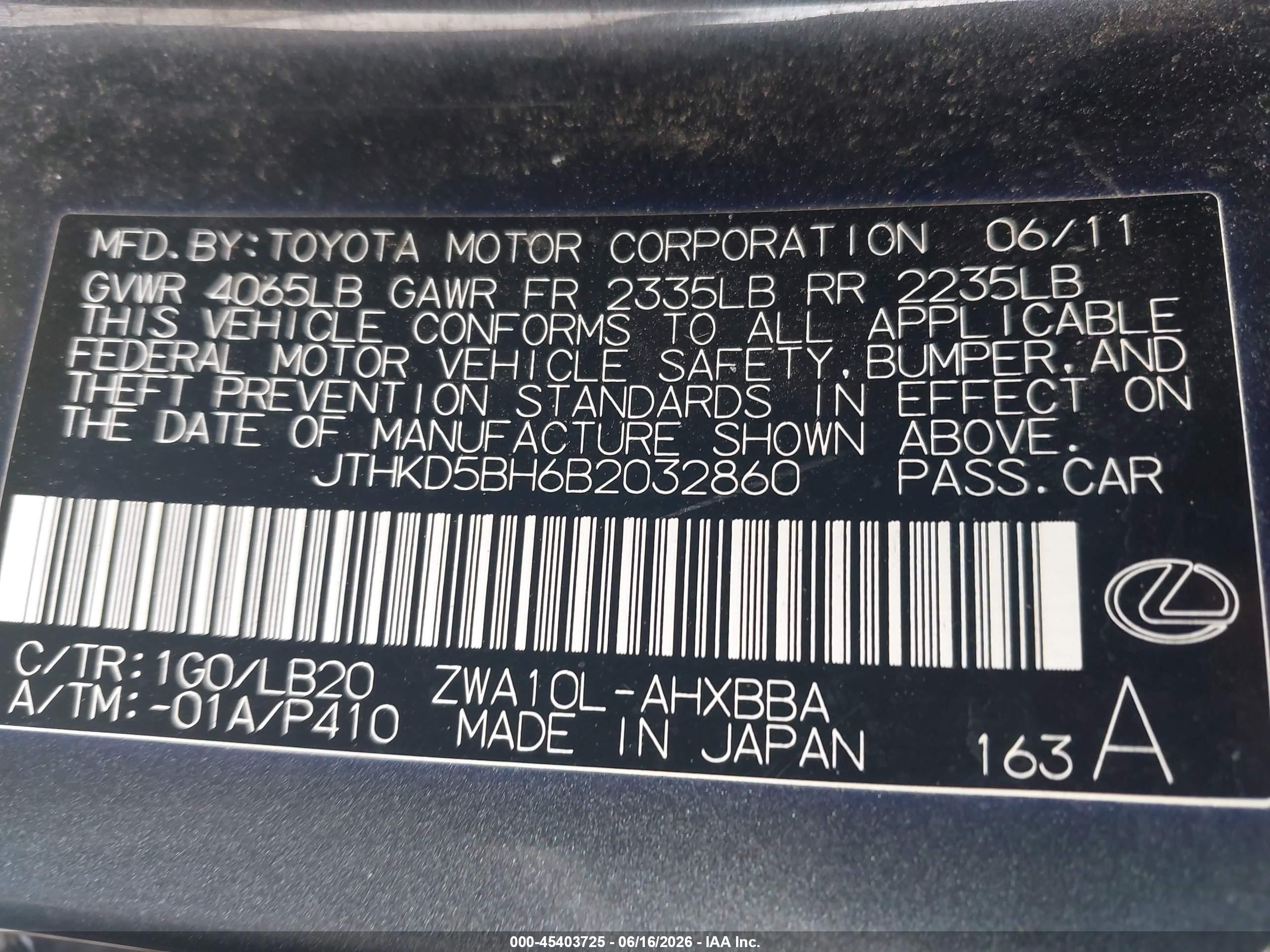 2011 Lexus Ct 200h Black vin: JTHKD5BH6B2032860