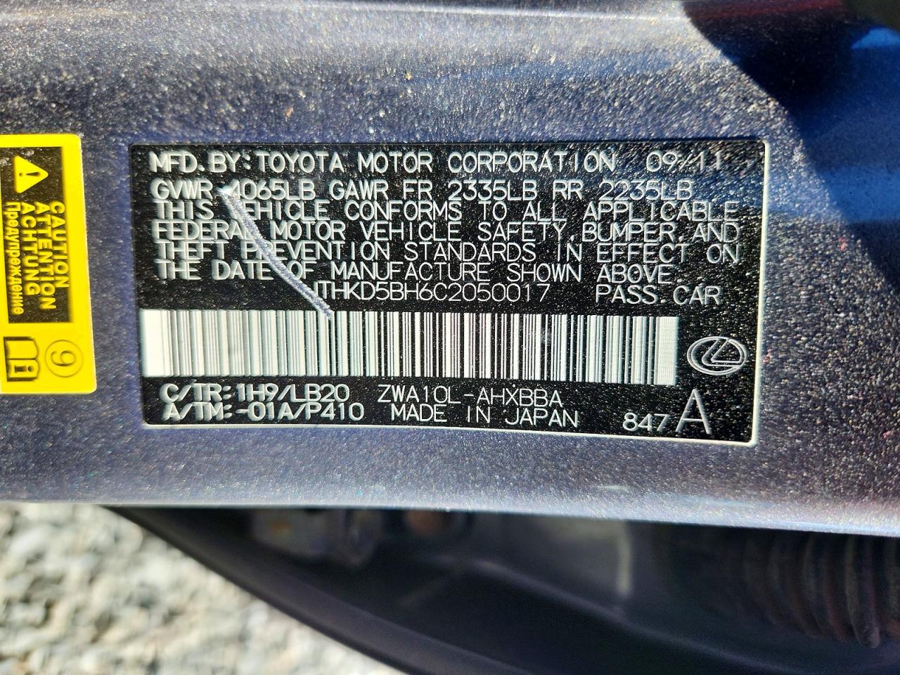 2012 Lexus Ct 200 Gray vin: JTHKD5BH6C2050017