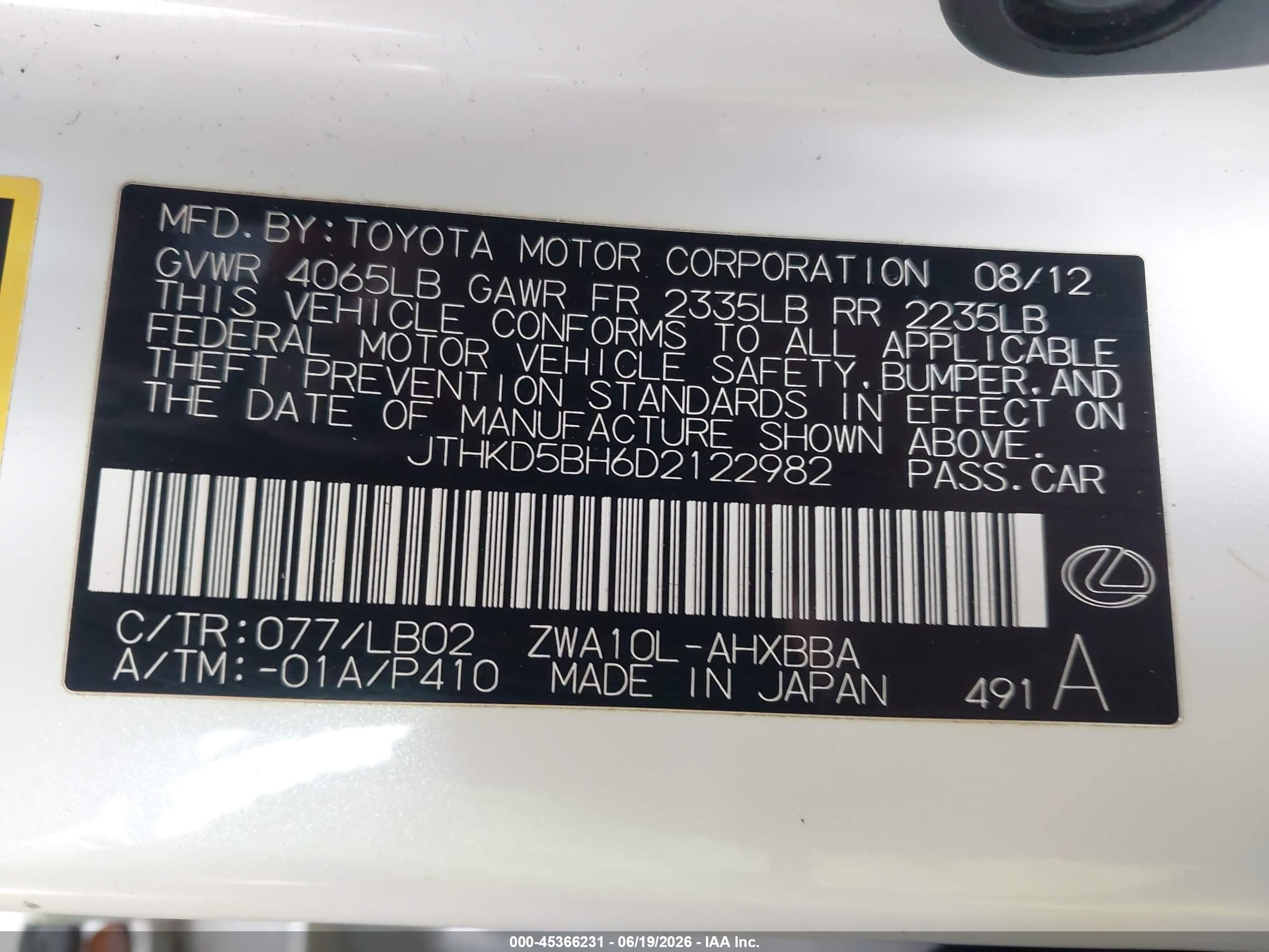 2013 Lexus Ct 200h White vin: JTHKD5BH6D2122982