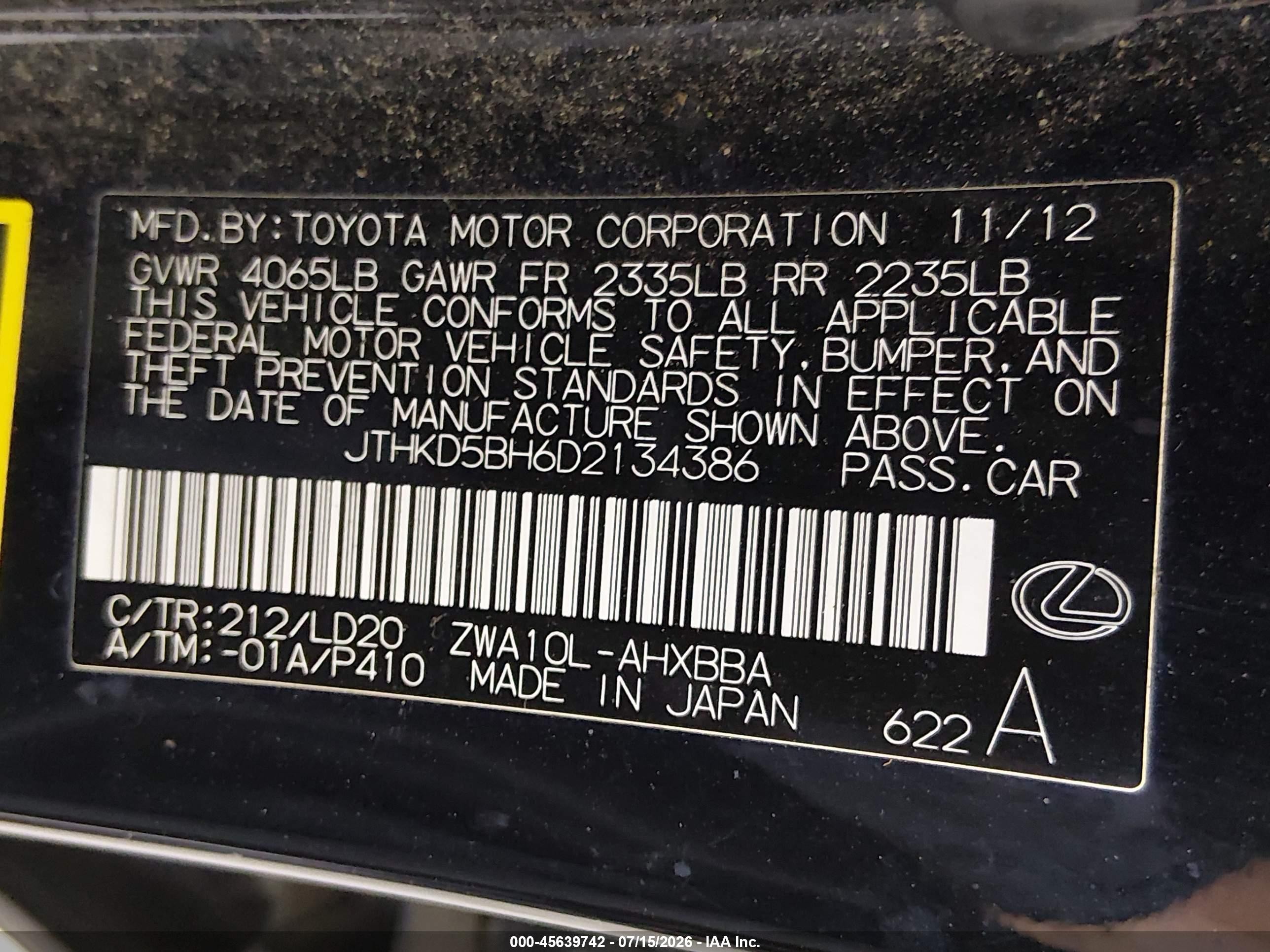 2013 Lexus Ct 200h   Black vin: JTHKD5BH6D2134386