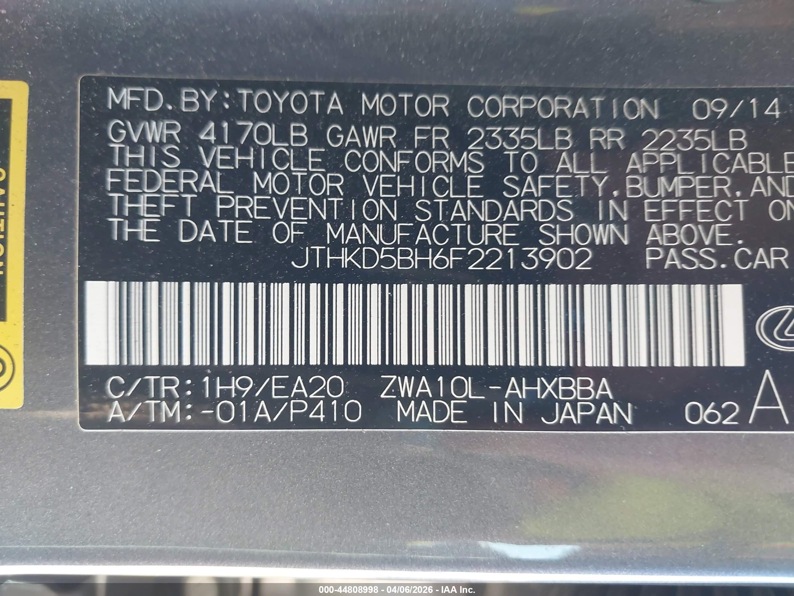 2015 Lexus Ct 200h   Gray vin: JTHKD5BH6F2213902
