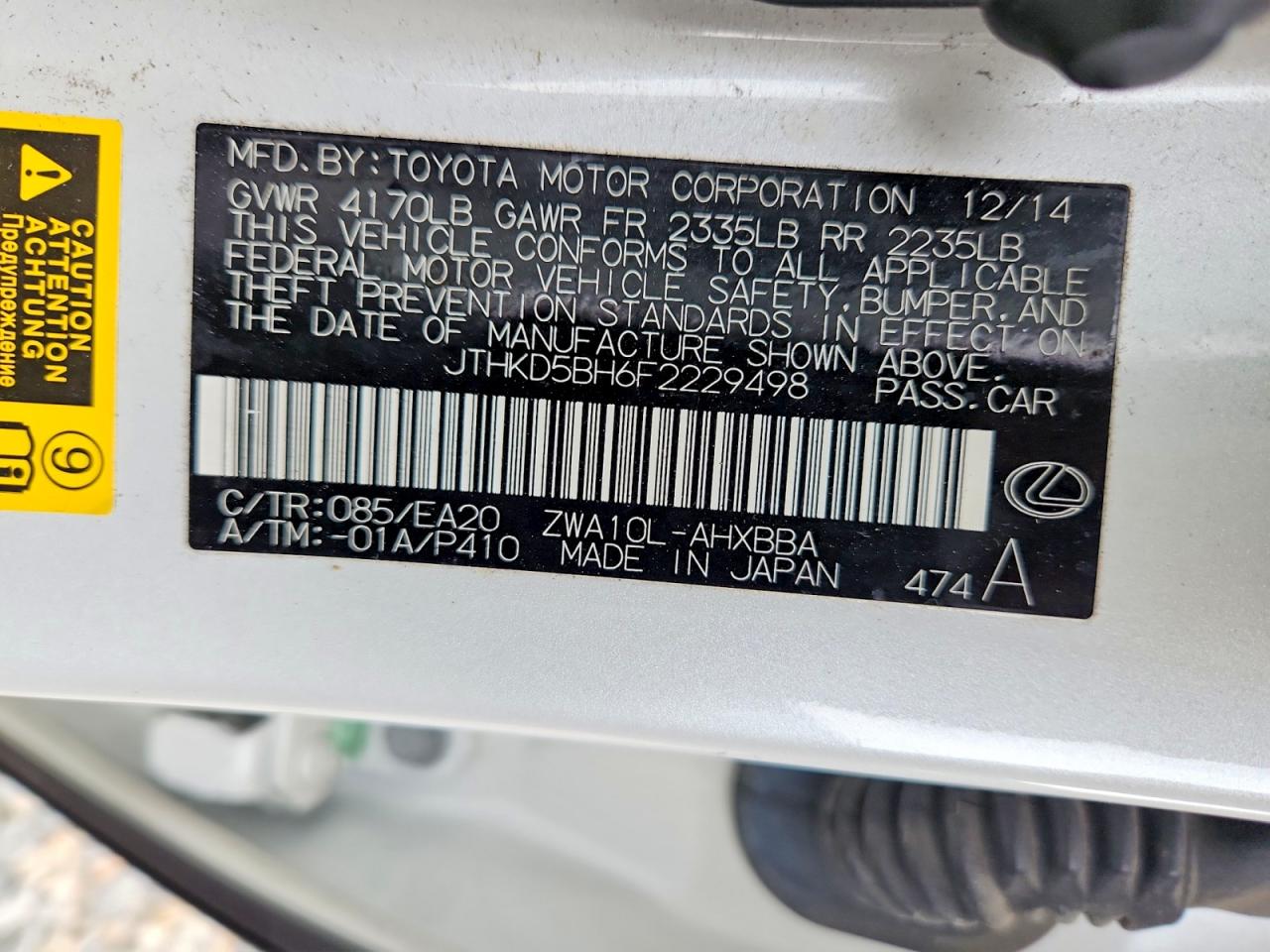 2015 Lexus Ct 200 White vin: JTHKD5BH6F2229498