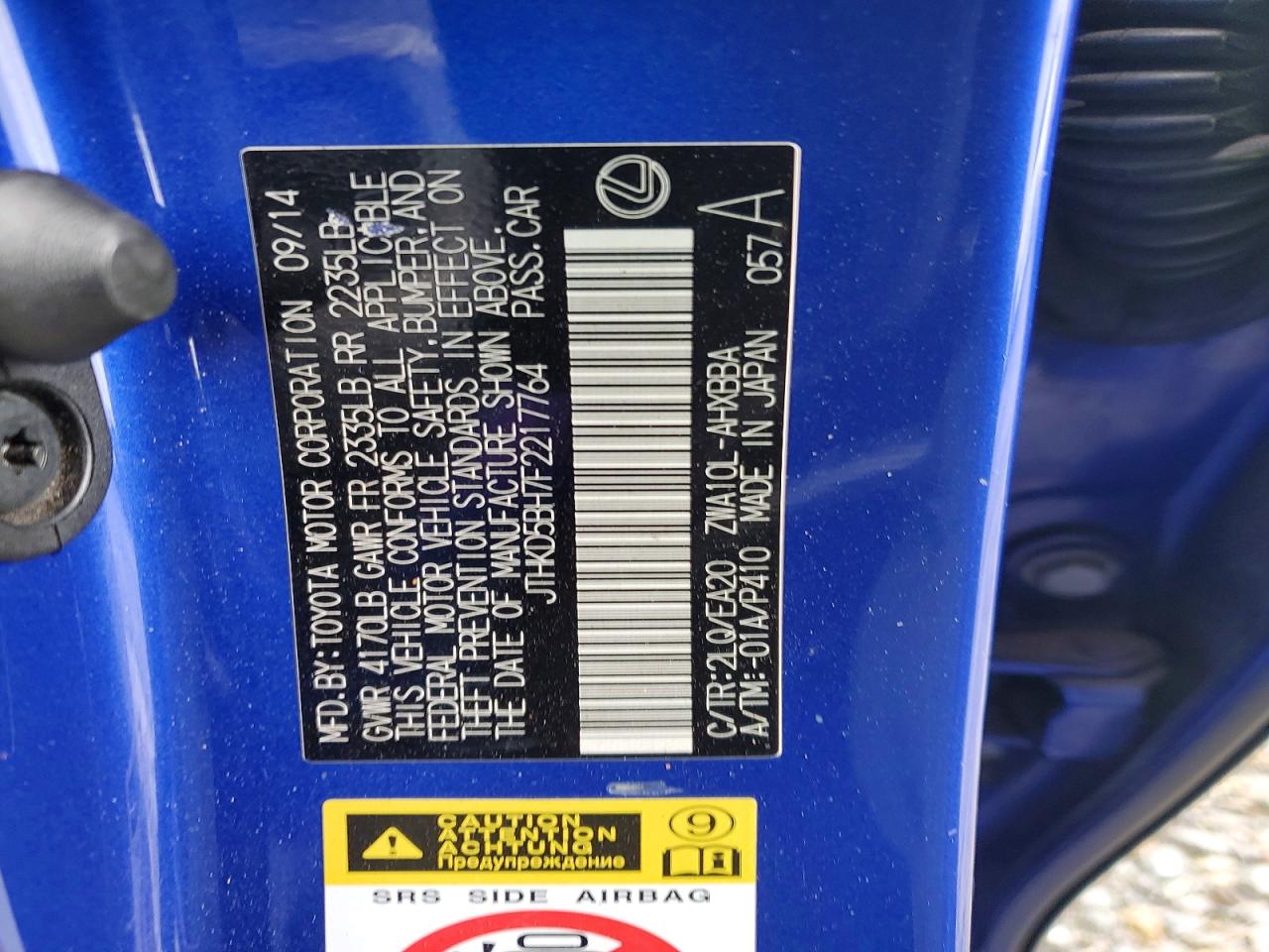 2015 Lexus Ct 200 Blue vin: JTHKD5BH7F2217764