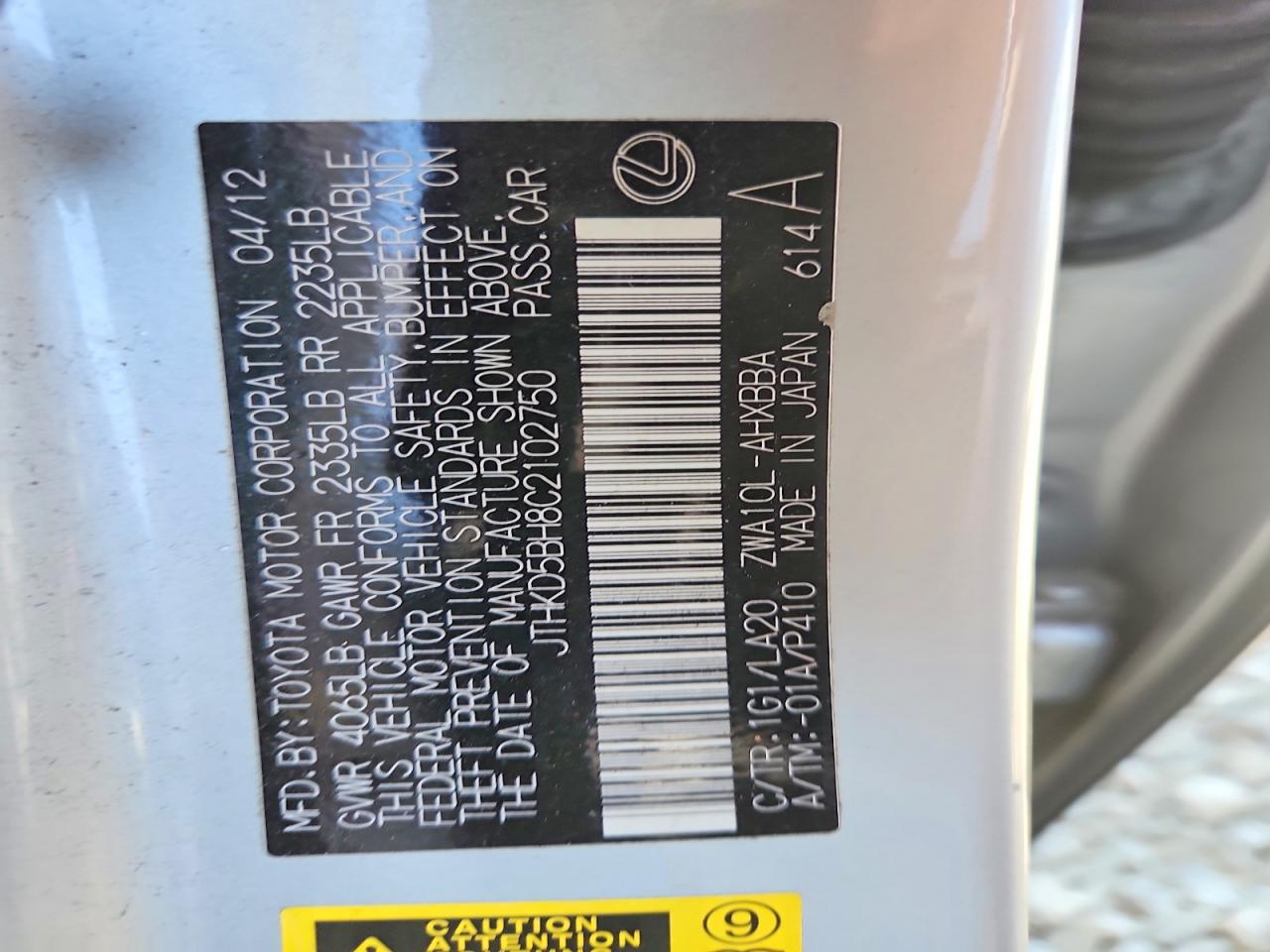 2012 Lexus Ct 200 Silver vin: JTHKD5BH8C2102750