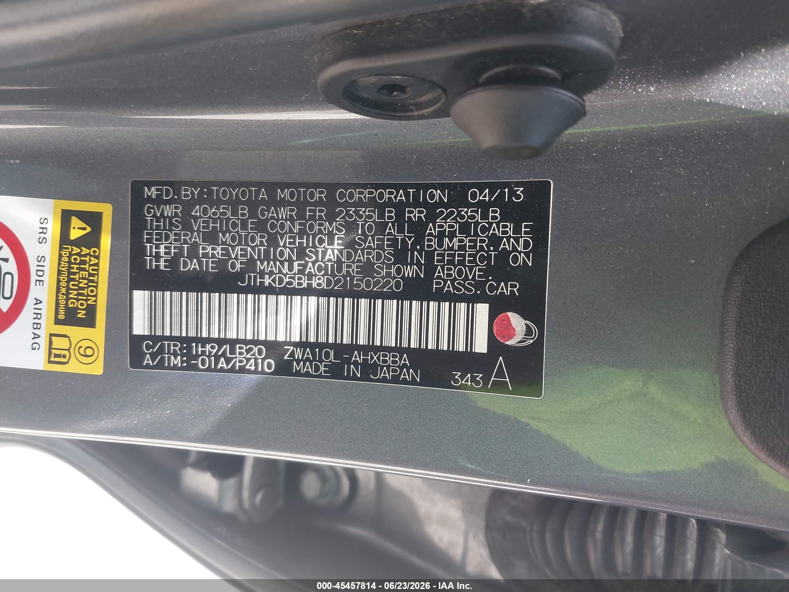 2013 Lexus Ct 200h   Gray vin: JTHKD5BH8D2150220