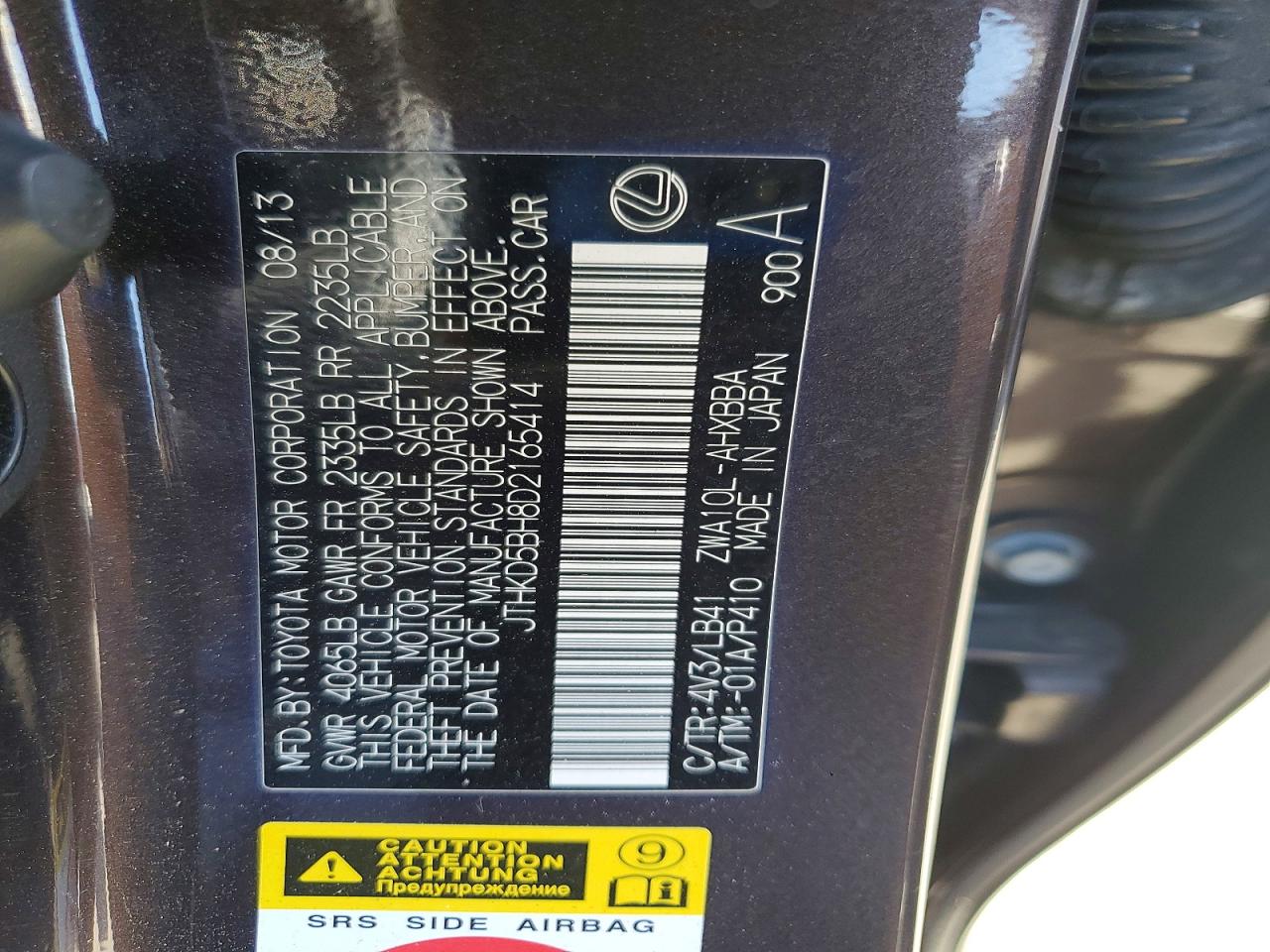 2013 Lexus Ct 200 Black vin: JTHKD5BH8D2165414