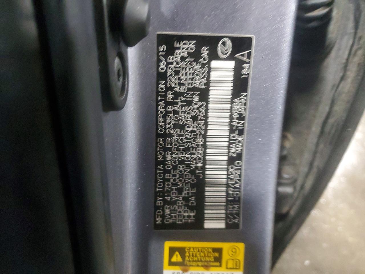 2015 Lexus Ct 200 Gray vin: JTHKD5BH8F2247663