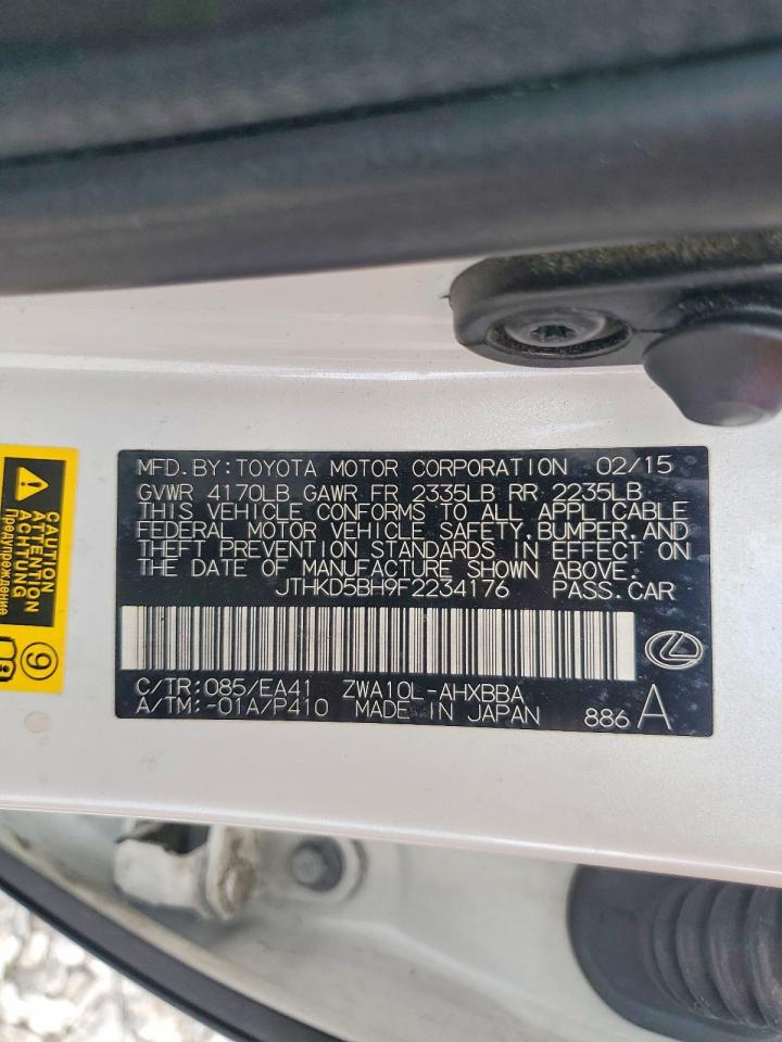2015 Lexus Ct 200 White vin: JTHKD5BH9F2234176