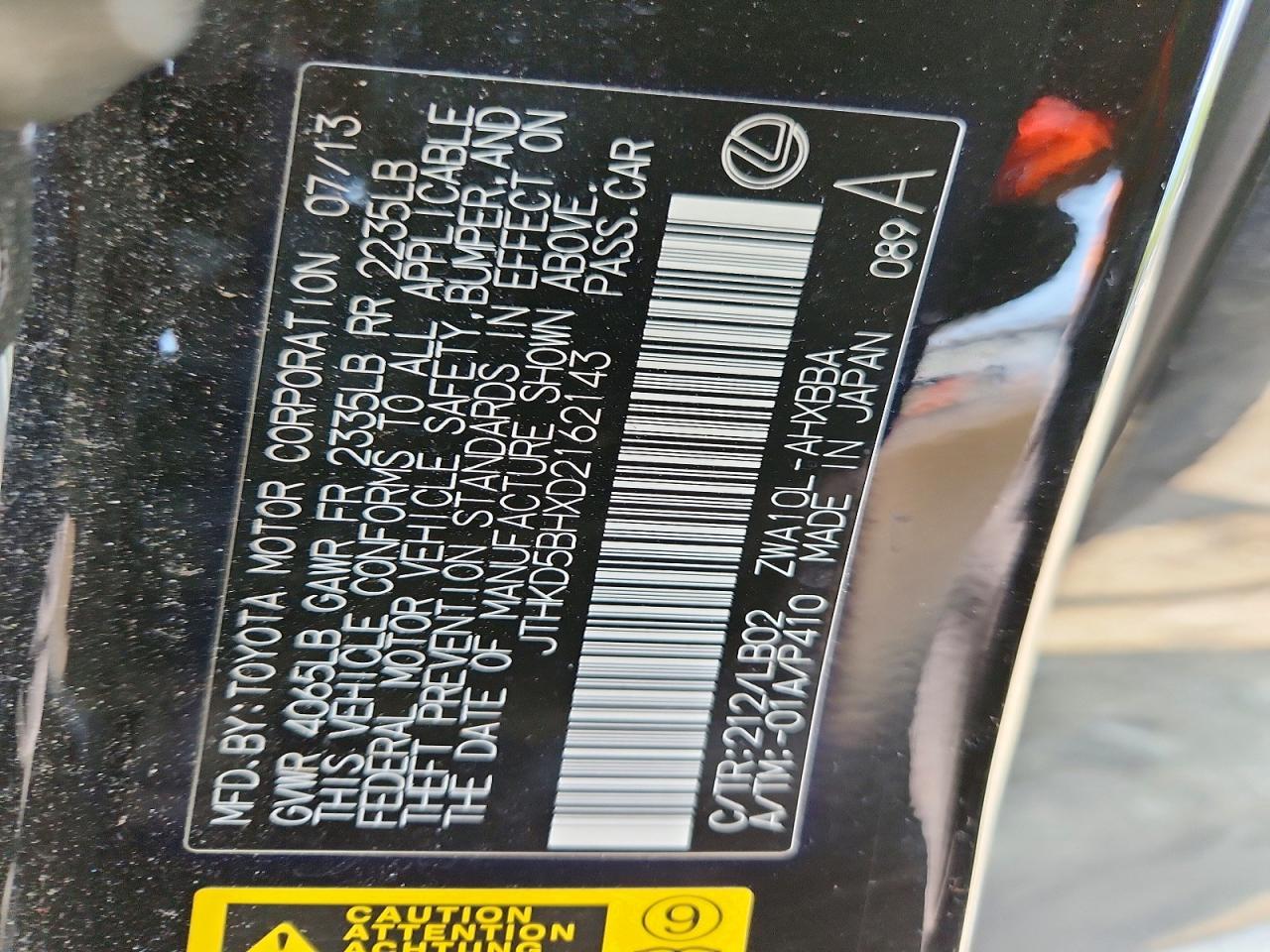 2013 Lexus Ct 200 Black vin: JTHKD5BHXD2162143