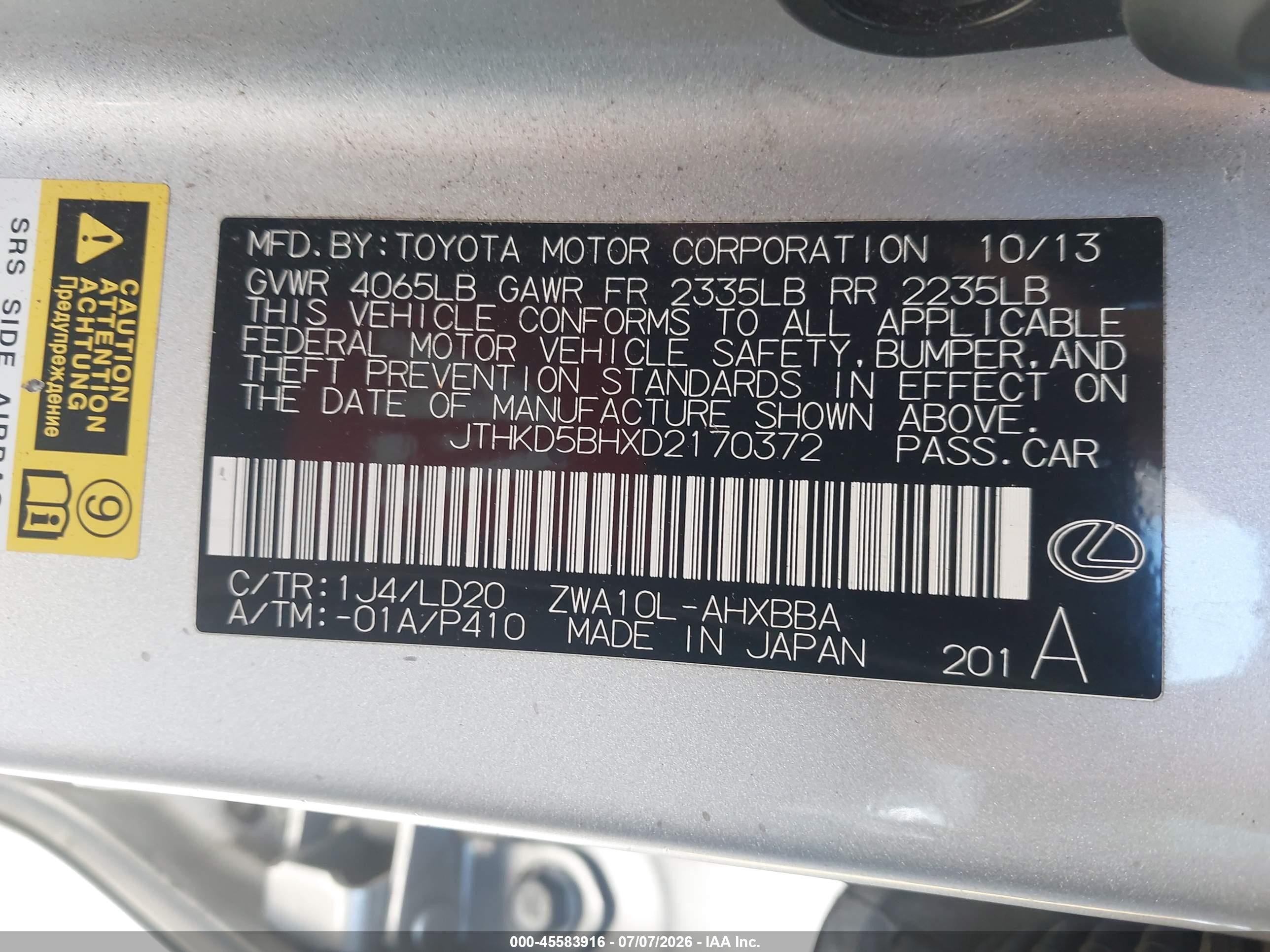 2013 Lexus Ct 200h   Silver vin: JTHKD5BHXD2170372