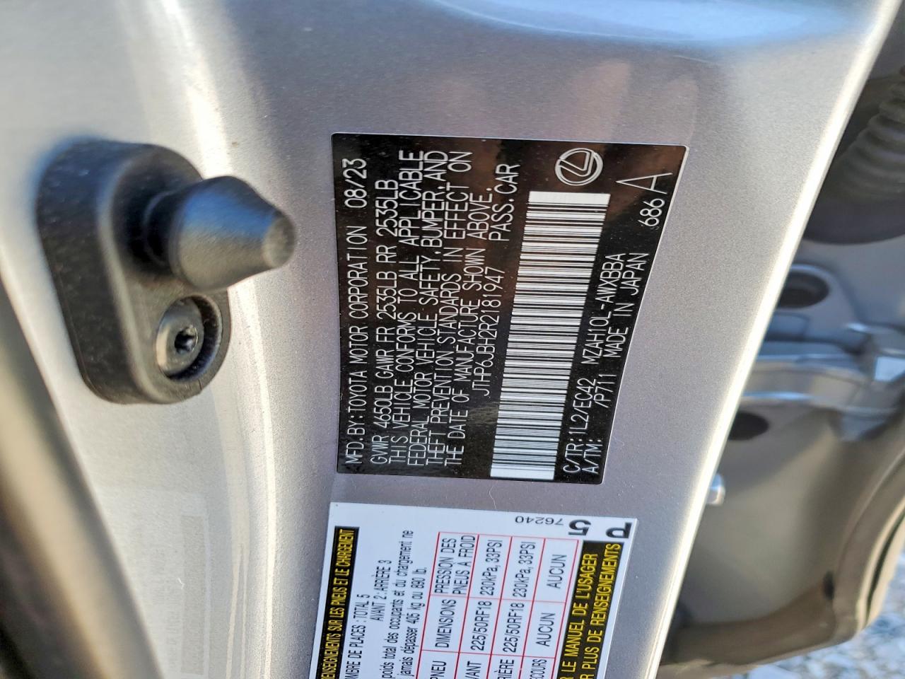 2024 Lexus Ux 250h Premium Silver vin: JTHP6JBH2R2181947