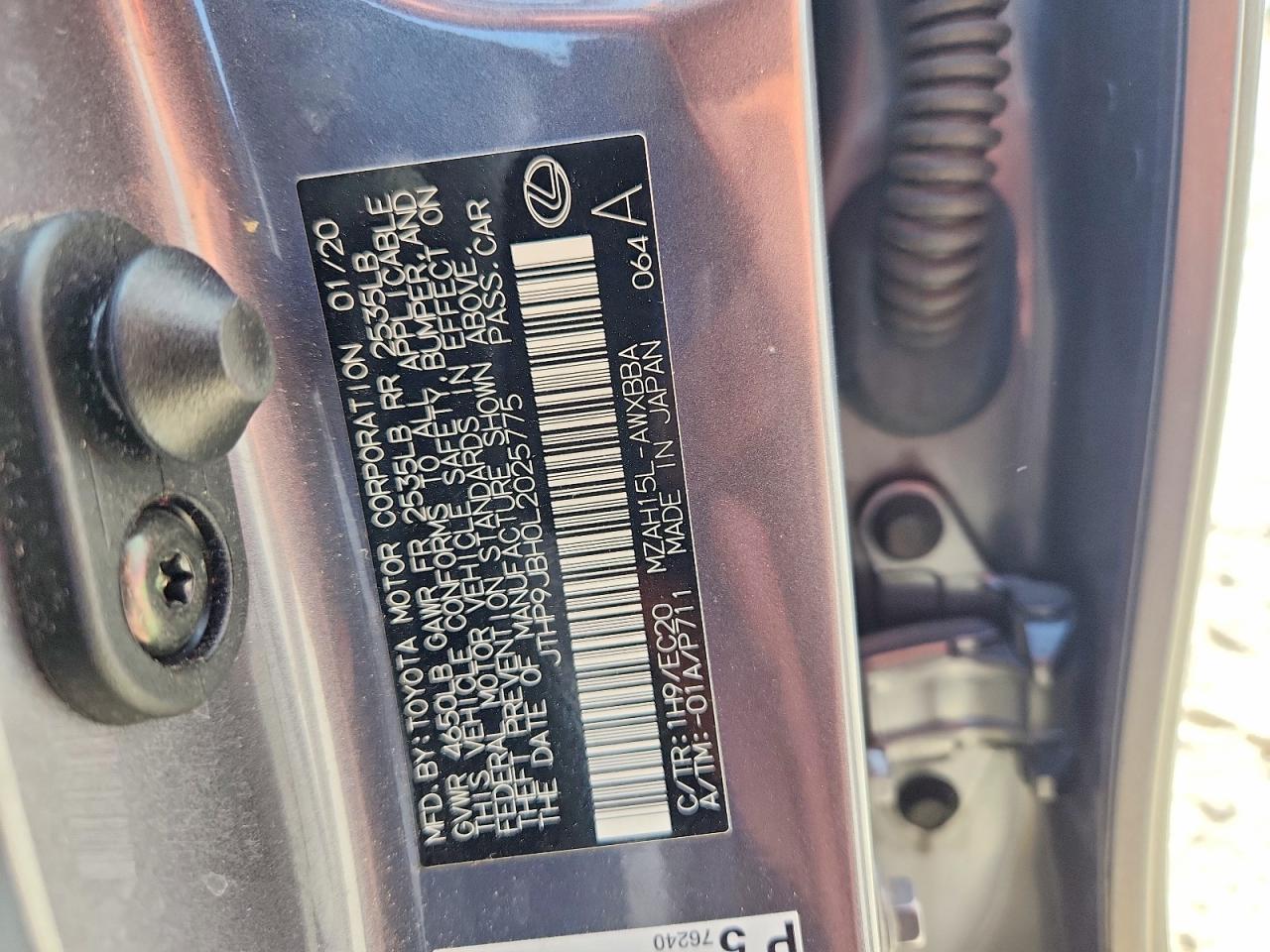 2020 Lexus Ux 250h Gray vin: JTHP9JBH0L2025775