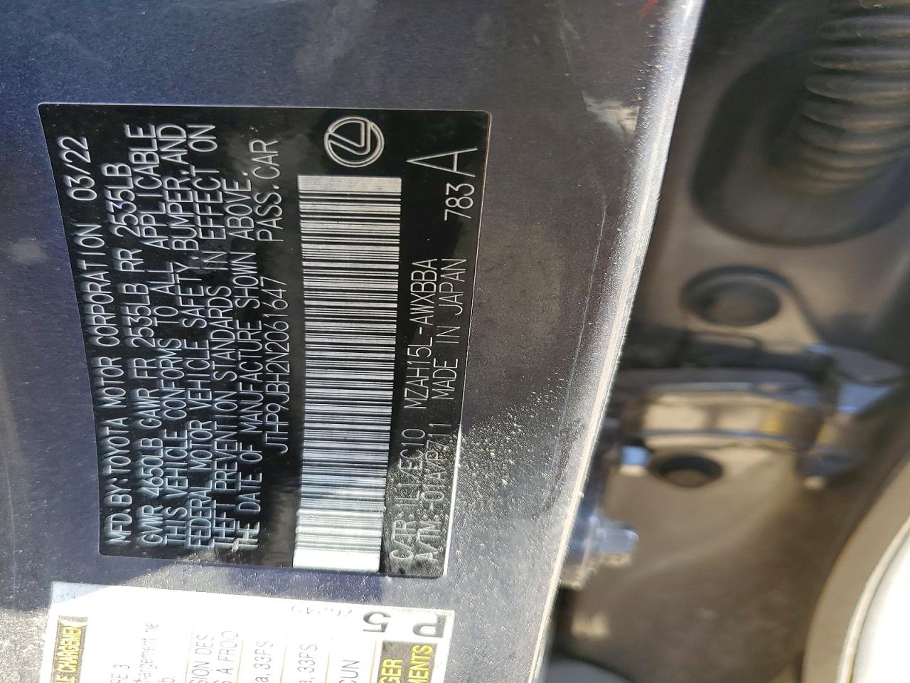 2022 Lexus Ux 250h Base Gray vin: JTHP9JBH2N2061647