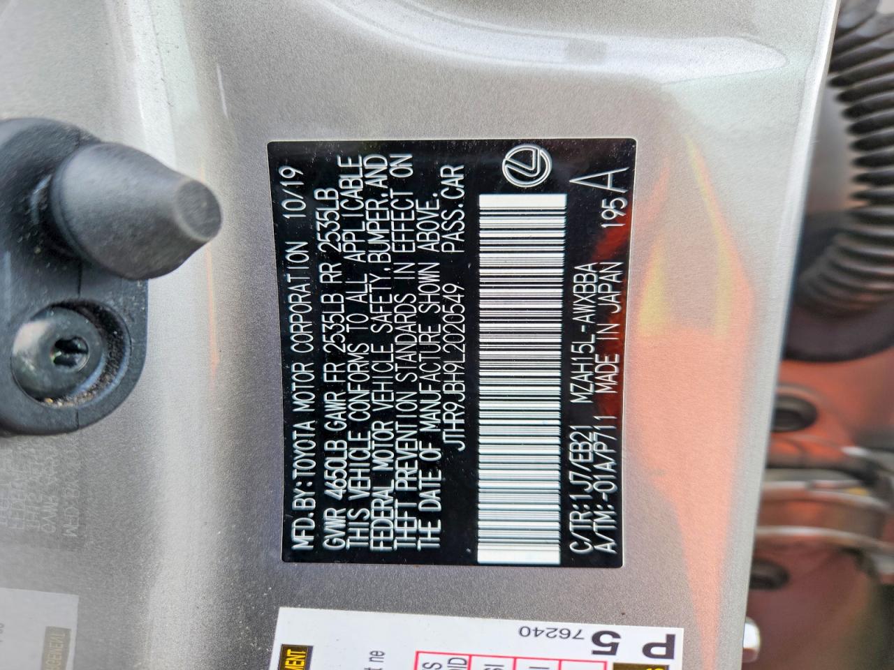 2020 Lexus Ux 250h Silver vin: JTHR9JBH9L2020549