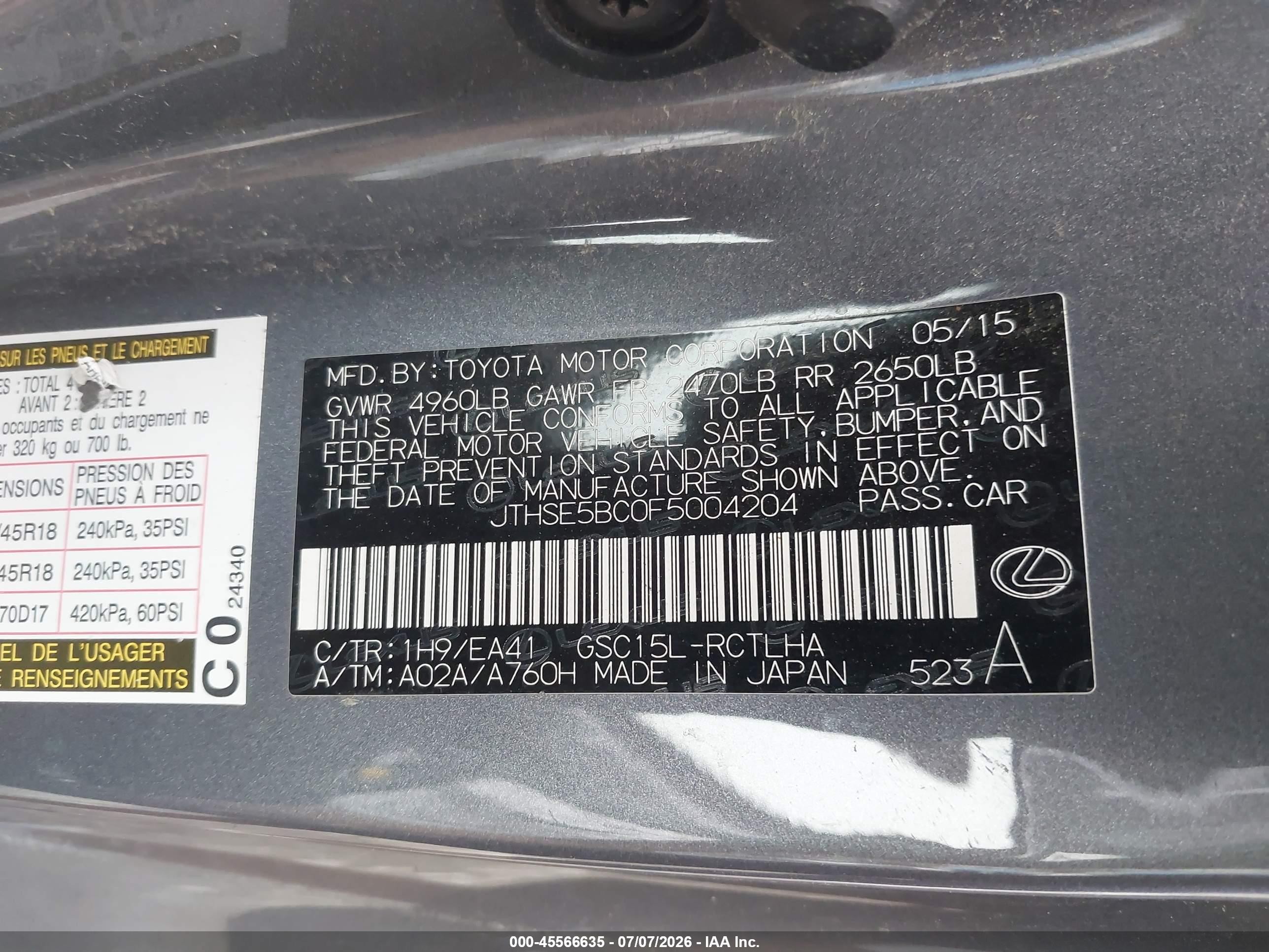 2015 Lexus Rc 350   Gray vin: JTHSE5BC0F5004204