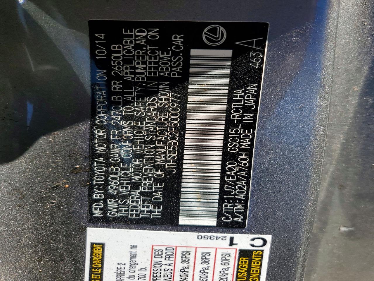 2015 Lexus Rc 350 Silver vin: JTHSE5BC2F5000977