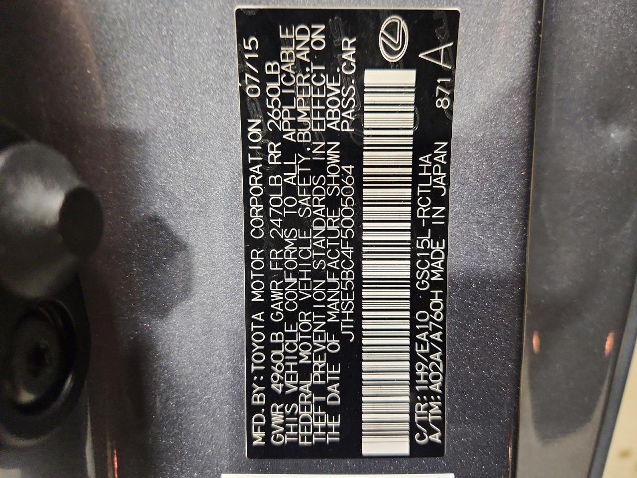 2015 Lexus Rc 350 Gray vin: JTHSE5BC4F5005064