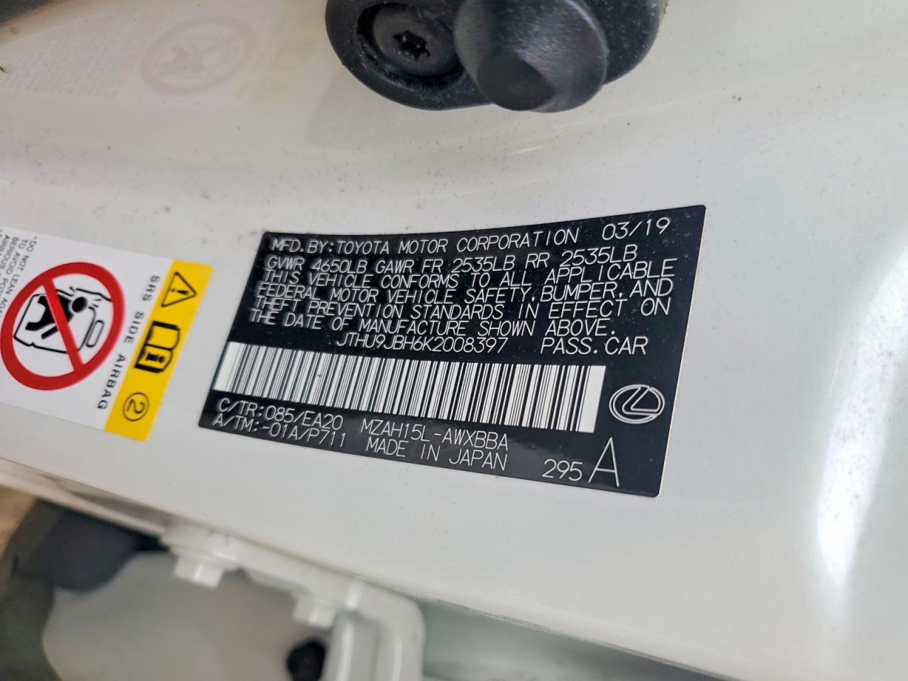 2019 Lexus Ux 250h White vin: JTHU9JBH6K2008397