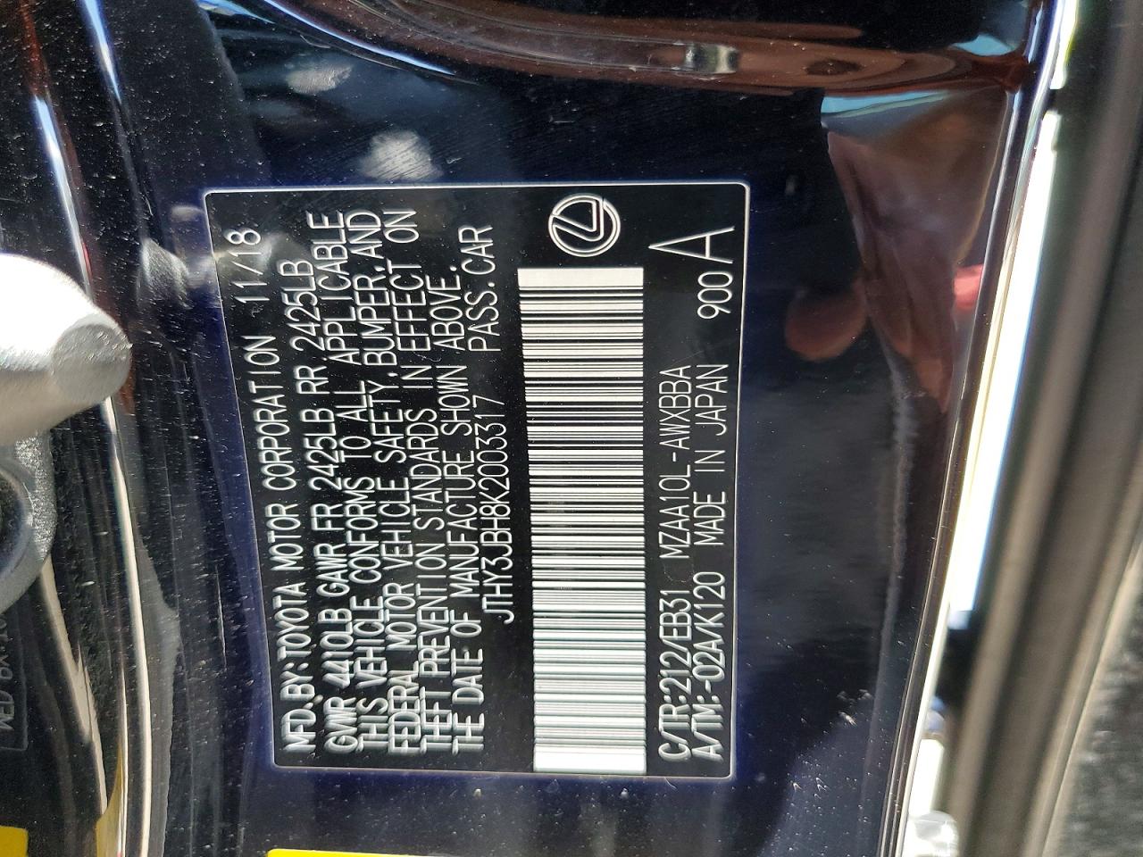 2019 Lexus Ux 200 Black vin: JTHY3JBH8K2003317