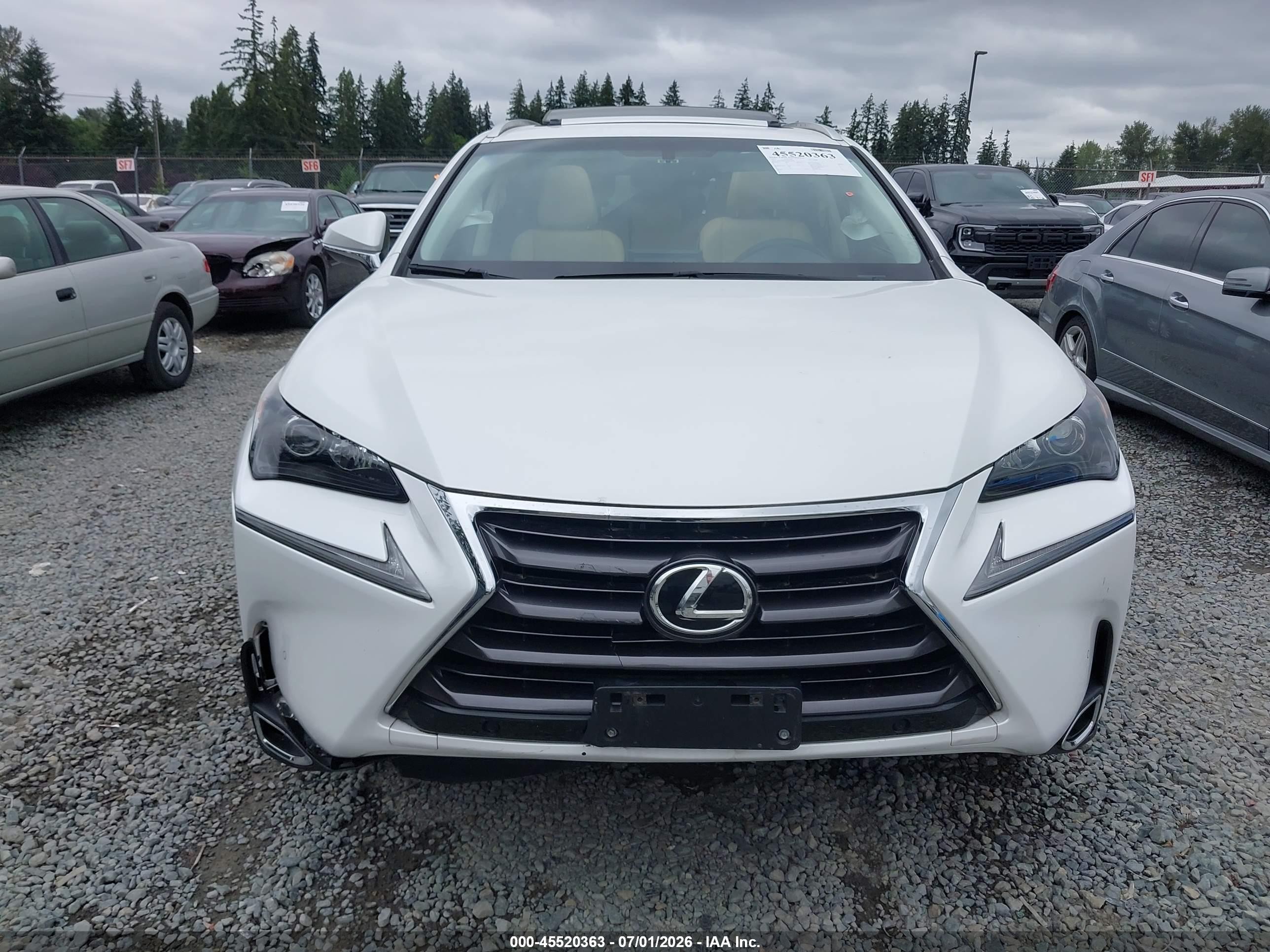 2015 Lexus Nx 200t   White vin: JTJBARBZ2F2003286