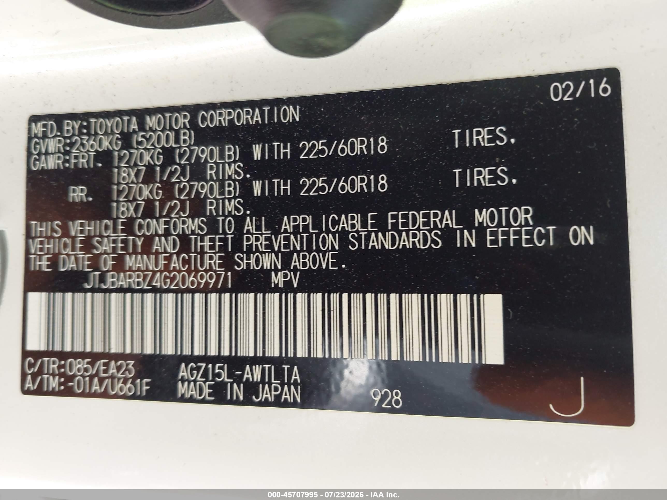 2016 Lexus Nx 200t   White vin: JTJBARBZ4G2069971