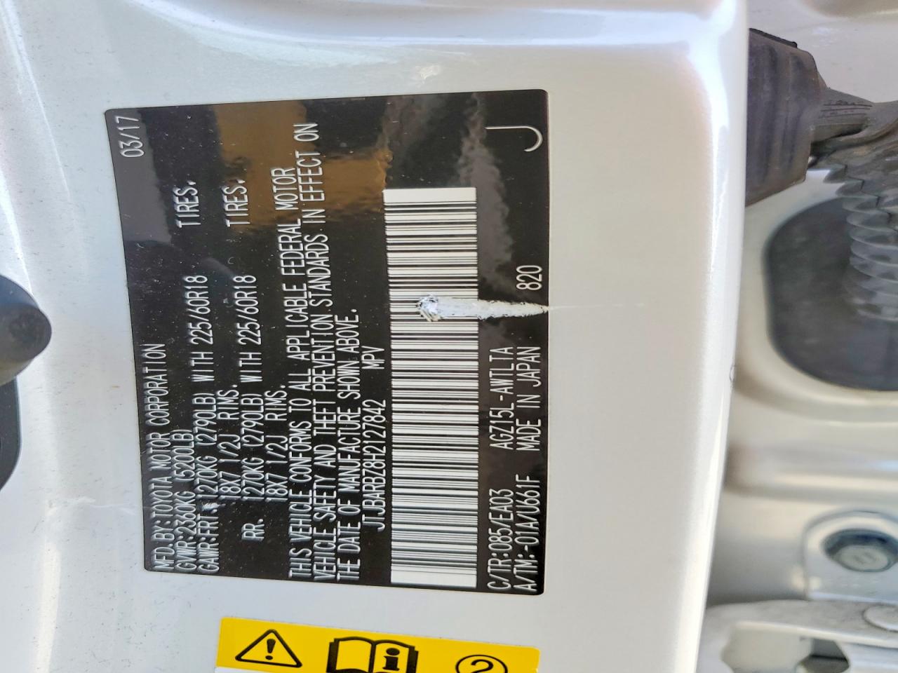 2017 Lexus Nx 200t Base White vin: JTJBARBZ8H2127842