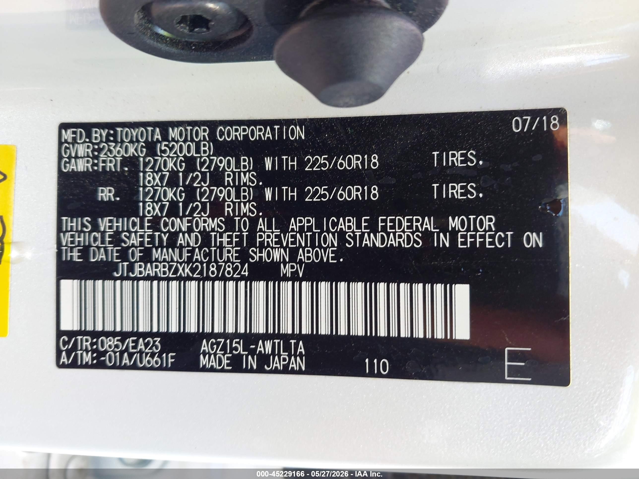 2019 Lexus Nx 300 White vin: JTJBARBZXK2187824