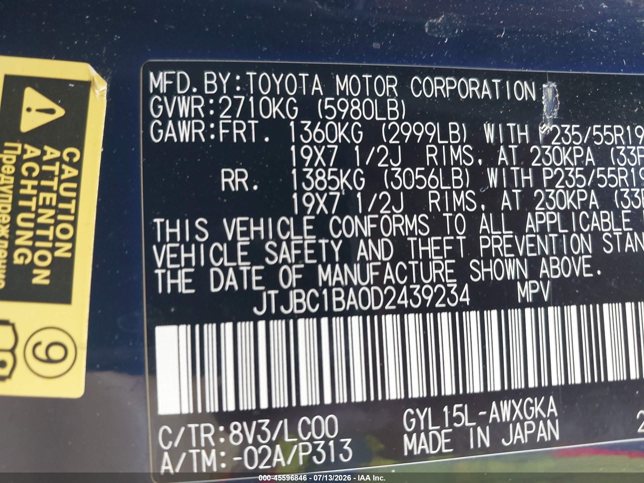 2013 Lexus Rx 450h   Blue vin: JTJBC1BA0D2439234