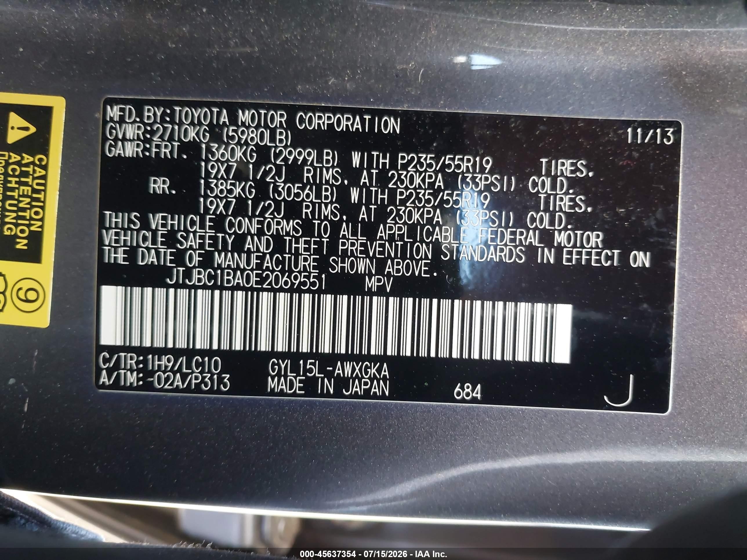 2014 Lexus Rx 450h   Gray vin: JTJBC1BA0E2069551