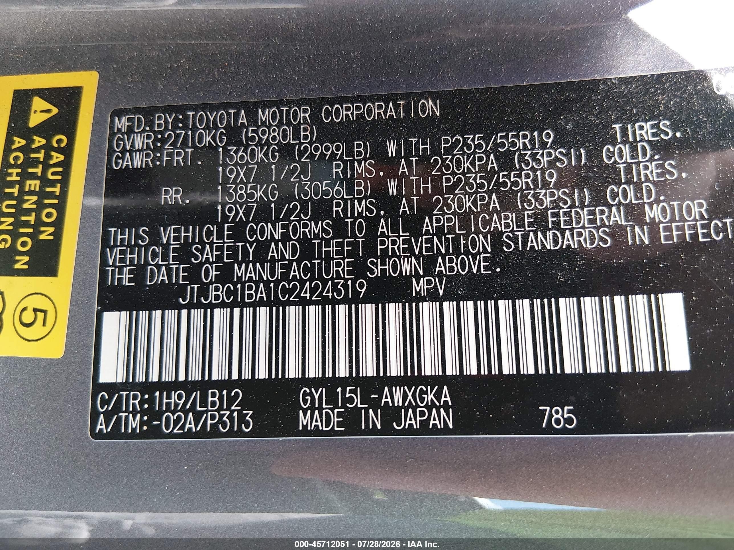 2012 Lexus Rx 450h   Gray vin: JTJBC1BA1C2424319