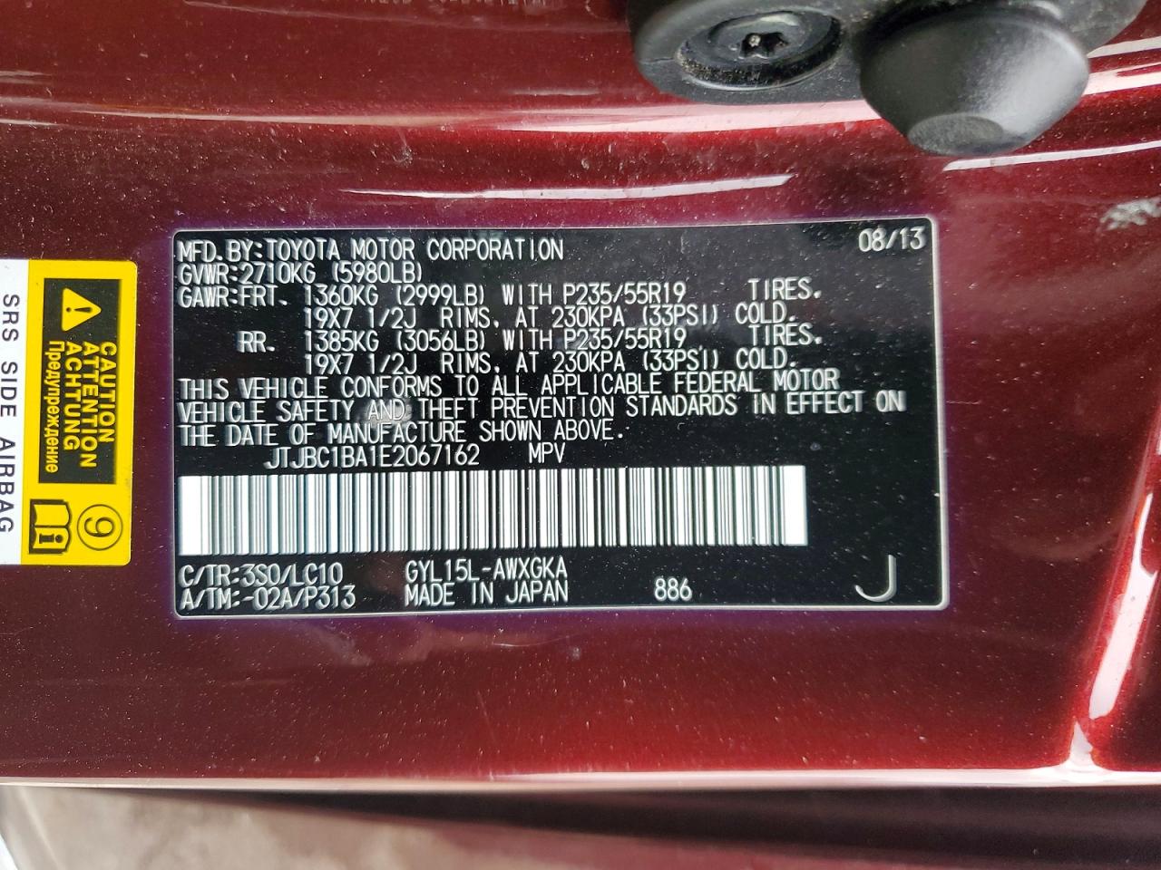 2014 Lexus Rx 450h Maroon vin: JTJBC1BA1E2067162