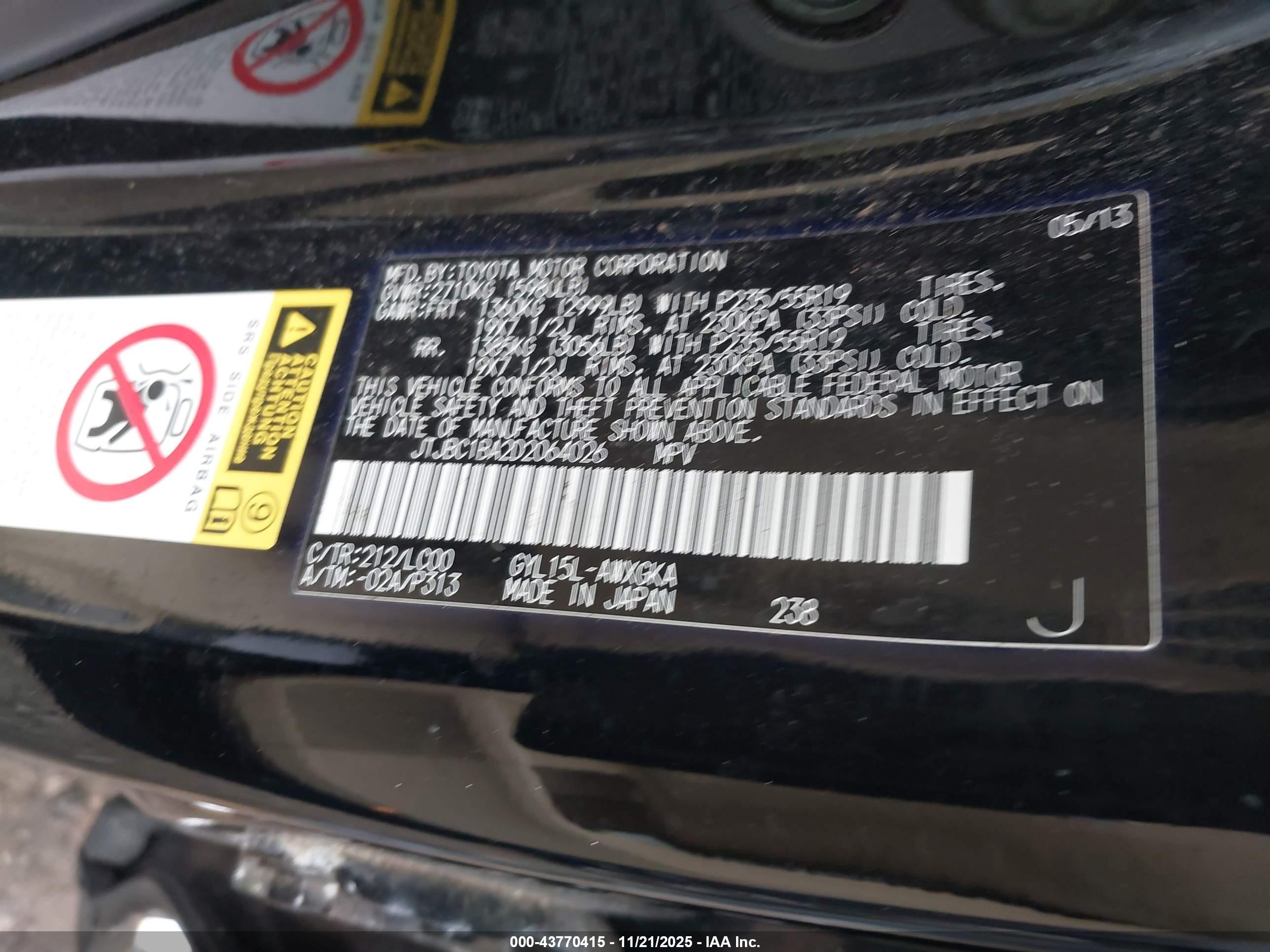 2013 Lexus Rx 450h   Black vin: JTJBC1BA2D2064026