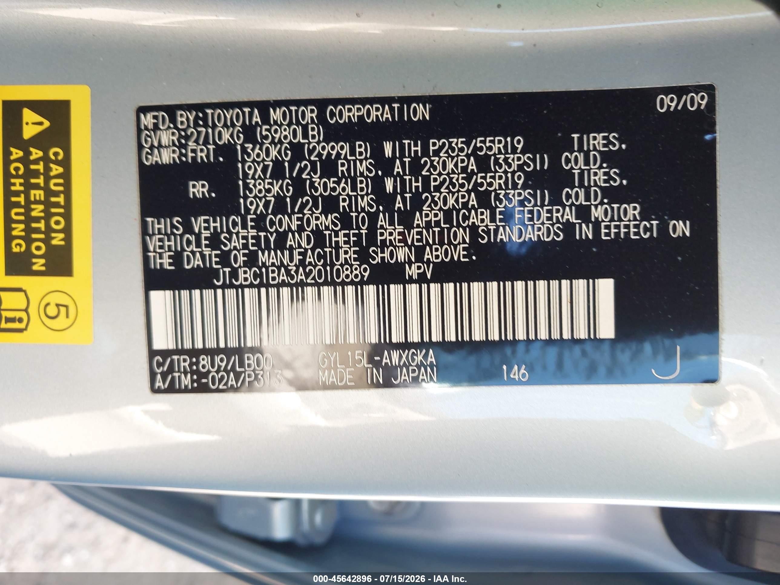 2010 Lexus Rx 450h   Light Blue vin: JTJBC1BA3A2010889