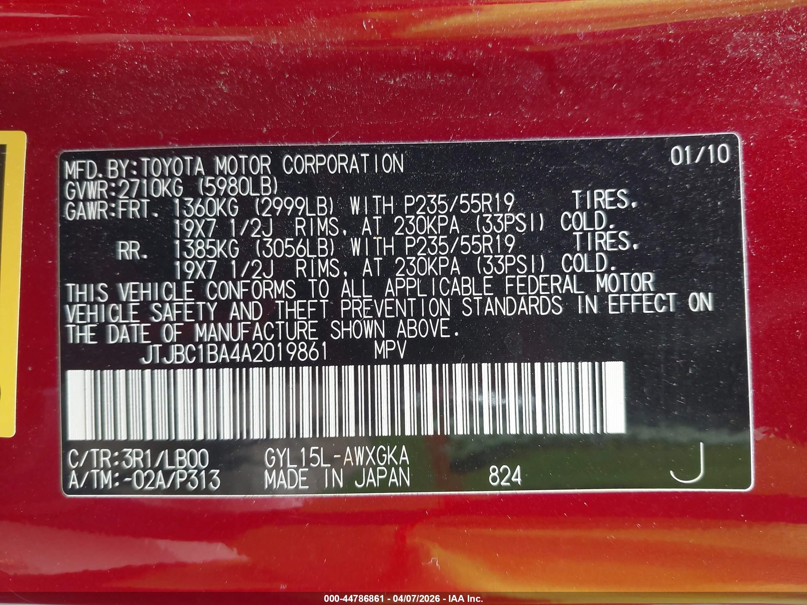 2010 Lexus Rx 450h   Red vin: JTJBC1BA4A2019861