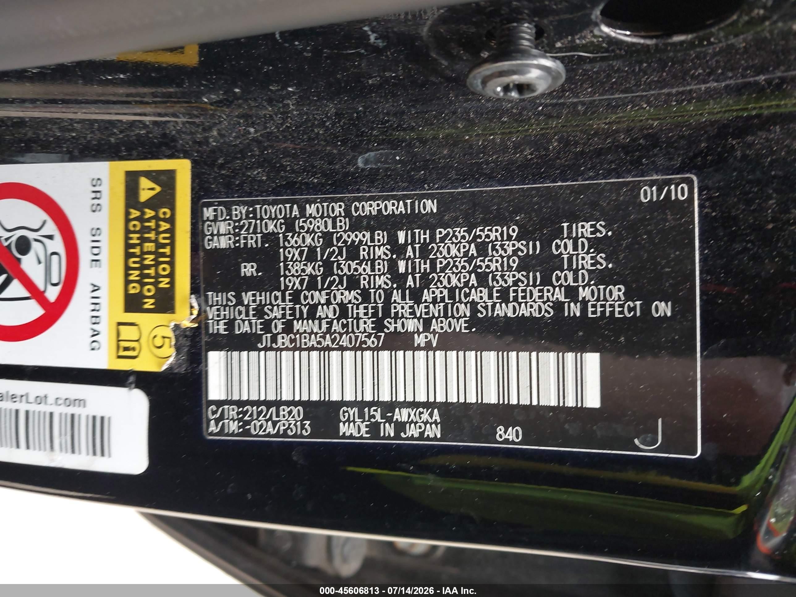 2010 Lexus Rx 450h Black vin: JTJBC1BA5A2407567