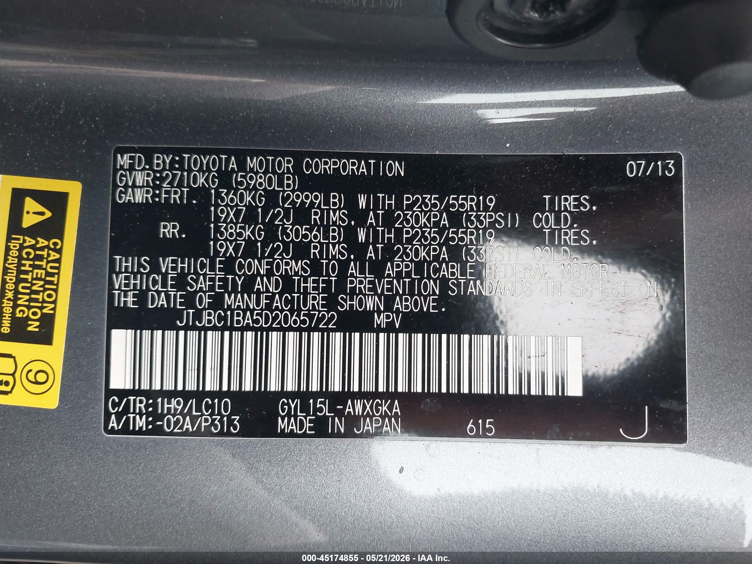 2013 Lexus Rx 450h Gray vin: JTJBC1BA5D2065722