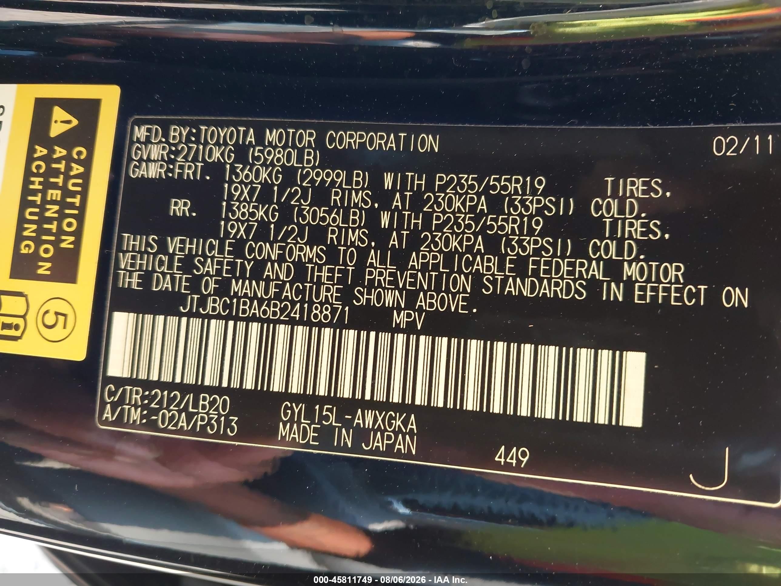2011 Lexus Rx 450 Black vin: JTJBC1BA6B2418871
