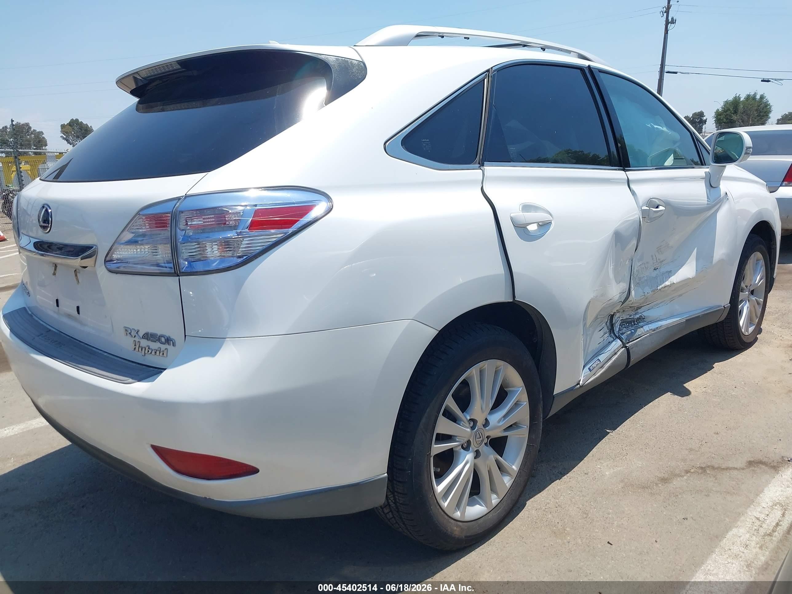 2012 Lexus Rx 450h   White vin: JTJBC1BA6C2425367