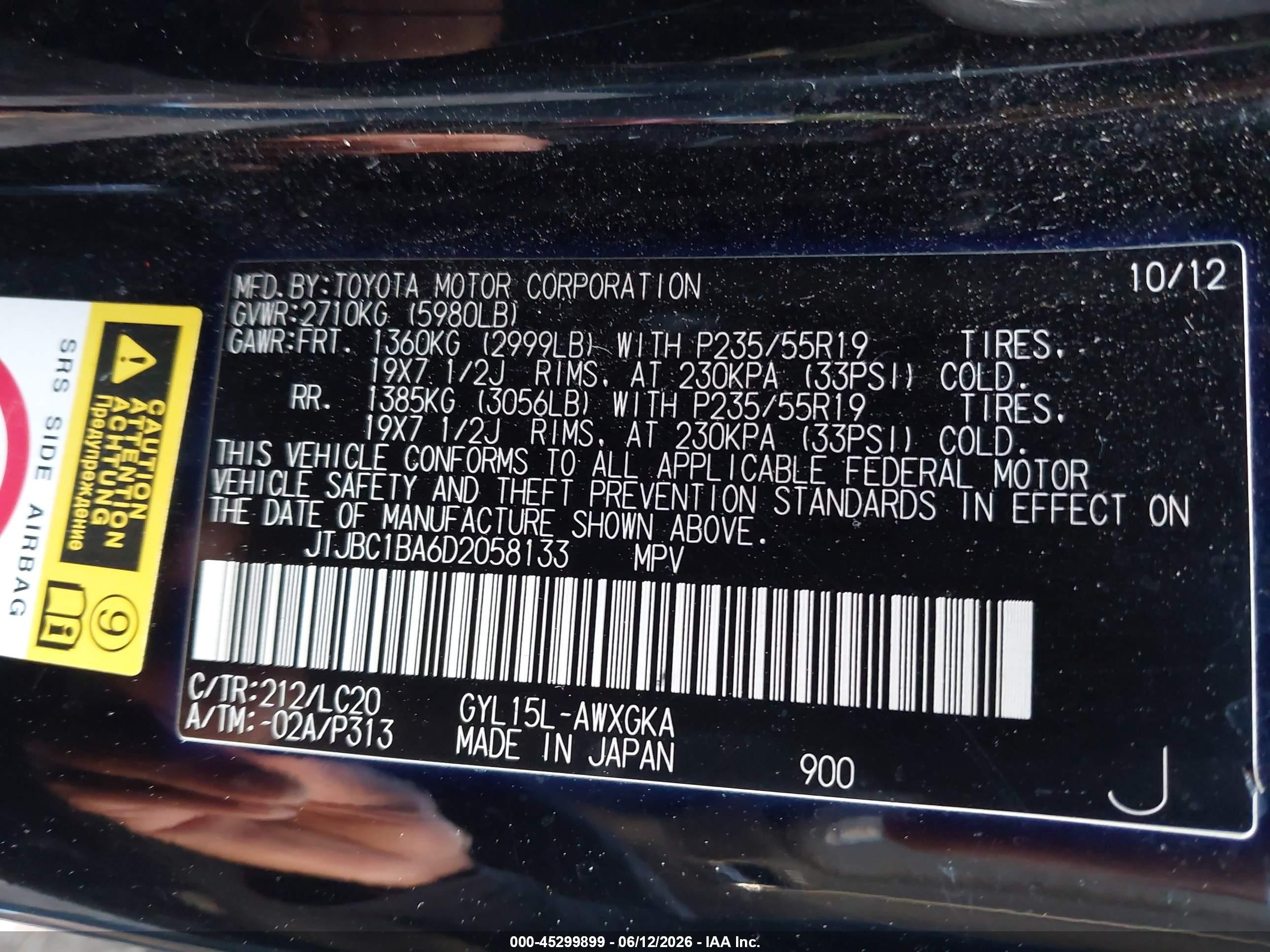 2013 Lexus Rx 450h   Black vin: JTJBC1BA6D2058133
