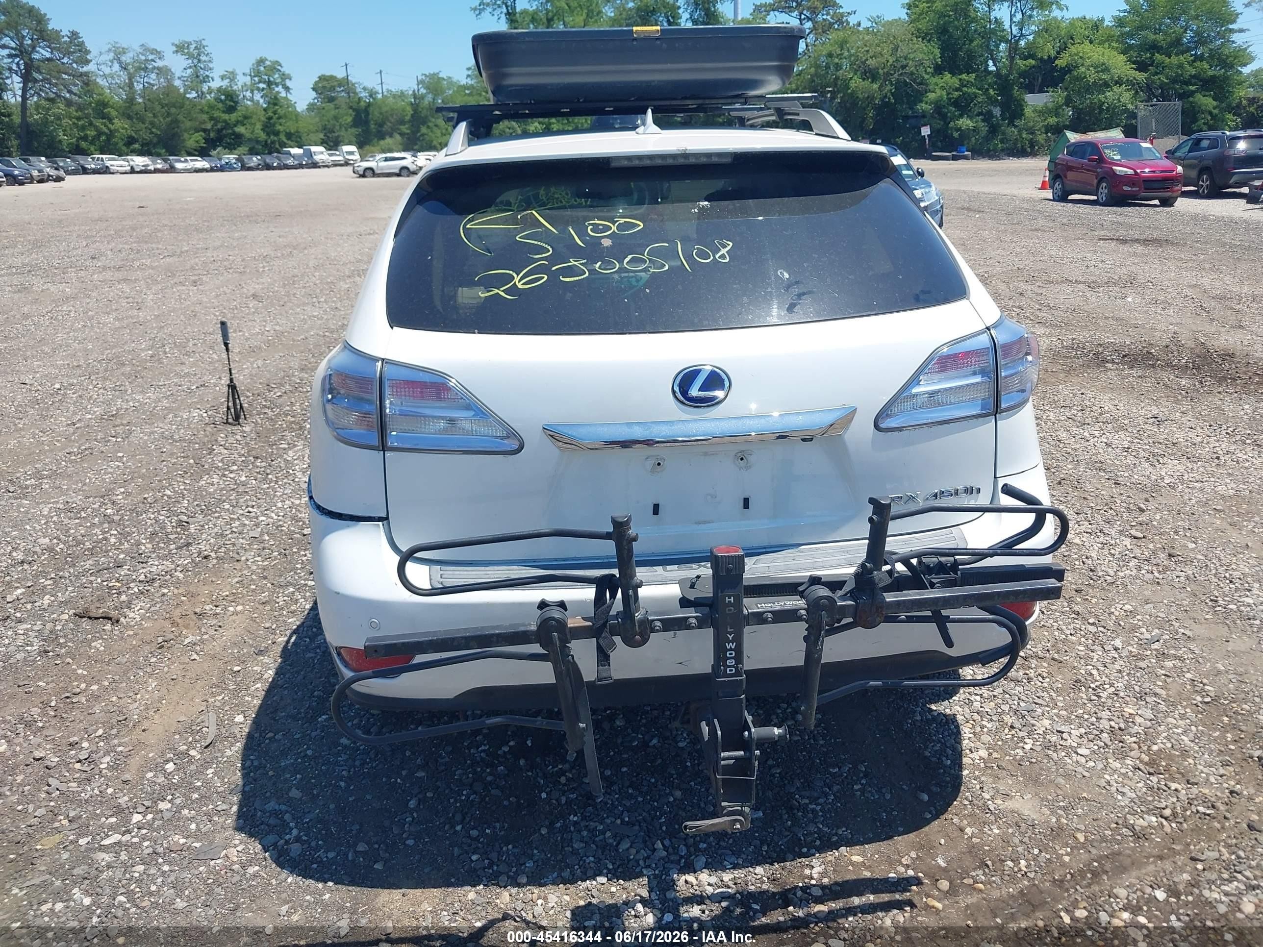 2012 Lexus Rx 450h   White vin: JTJBC1BA7C2426396