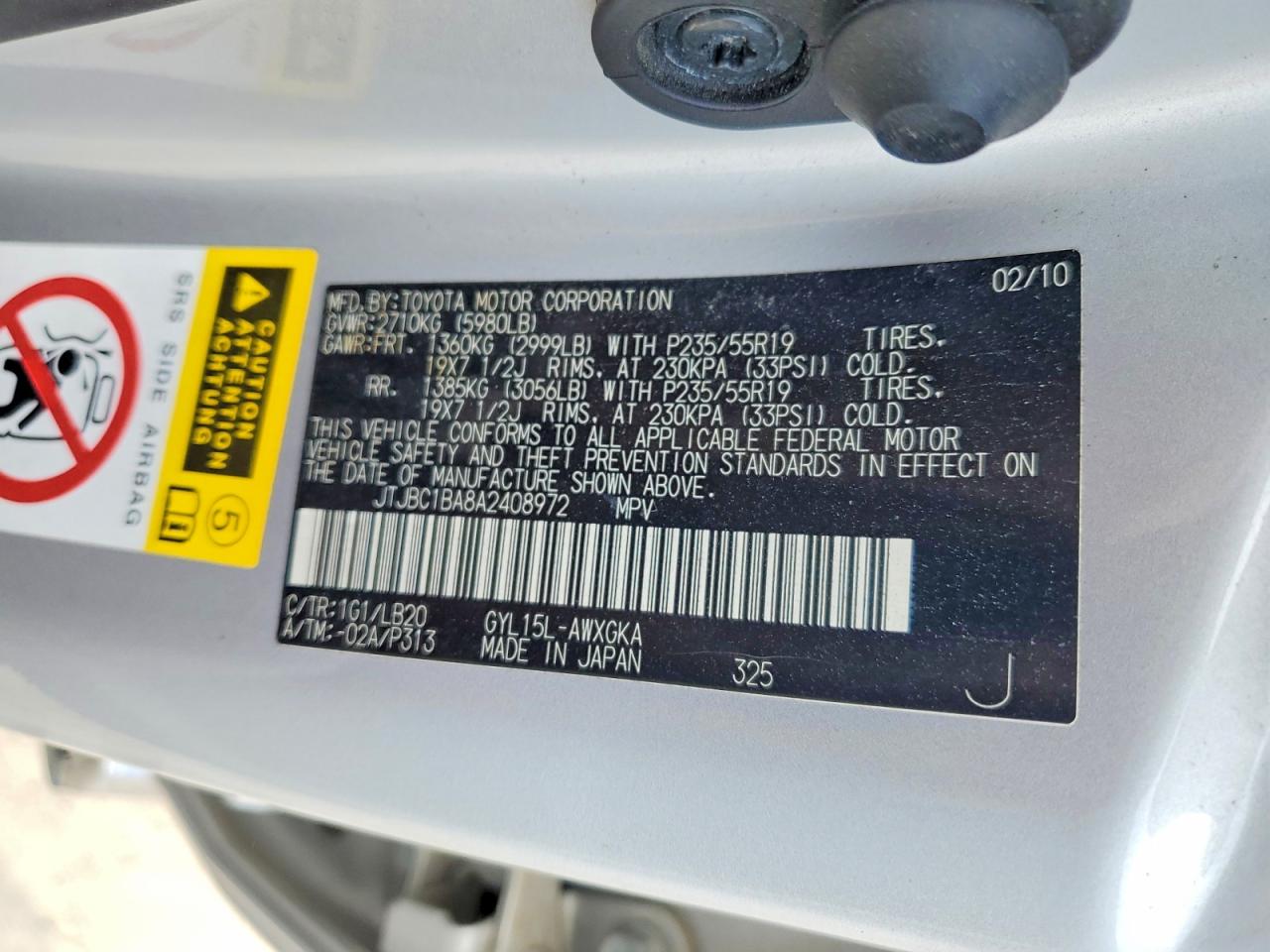 2010 Lexus Rx 450h Silver vin: JTJBC1BA8A2408972