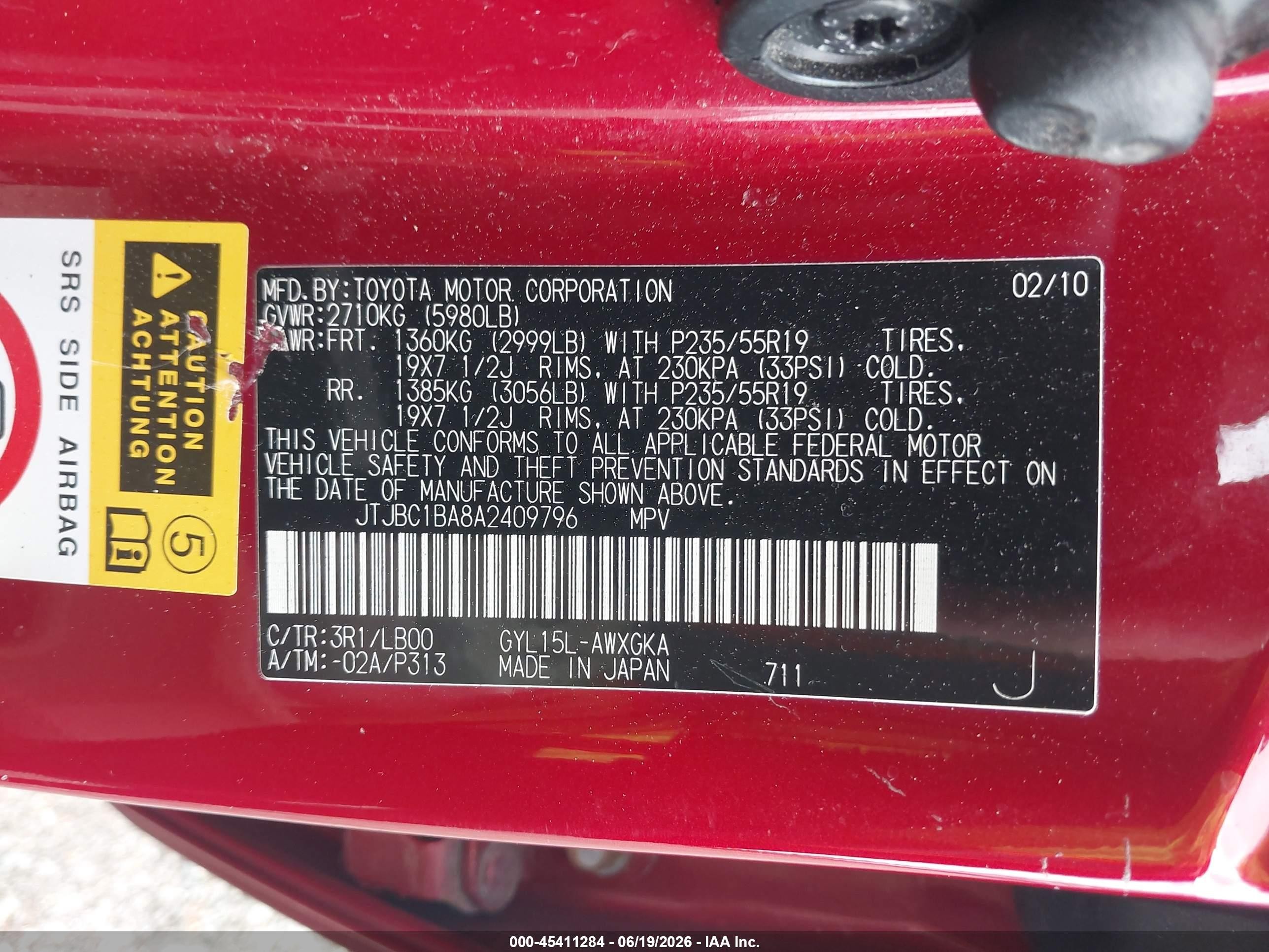 2010 Lexus Rx 450h   Red vin: JTJBC1BA8A2409796