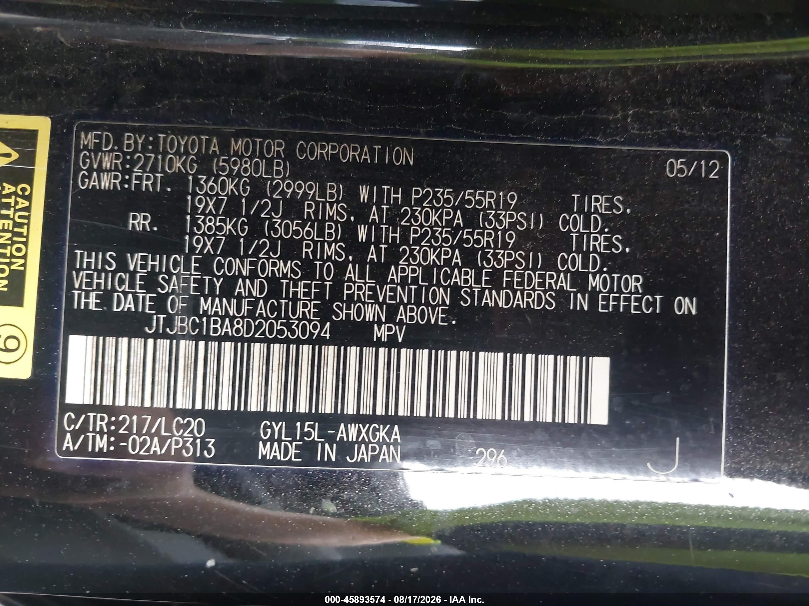 2013 Lexus Rx 450h   Black vin: JTJBC1BA8D2053094