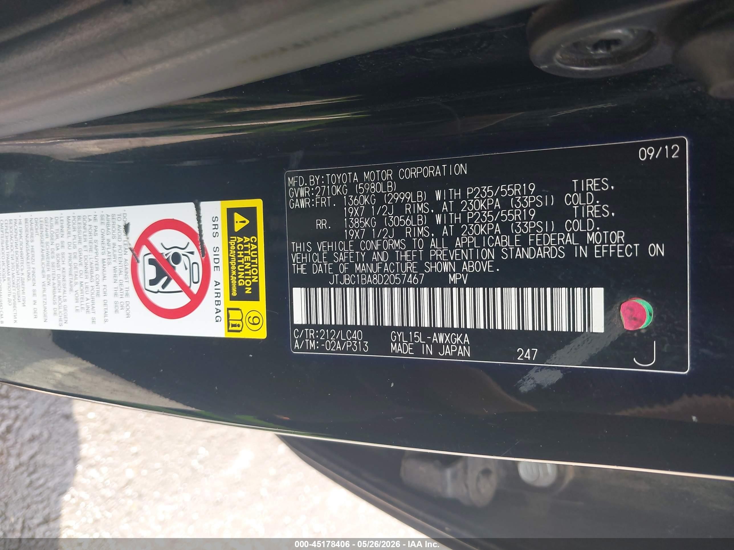 2013 Lexus Rx 450h   Black vin: JTJBC1BA8D2057467