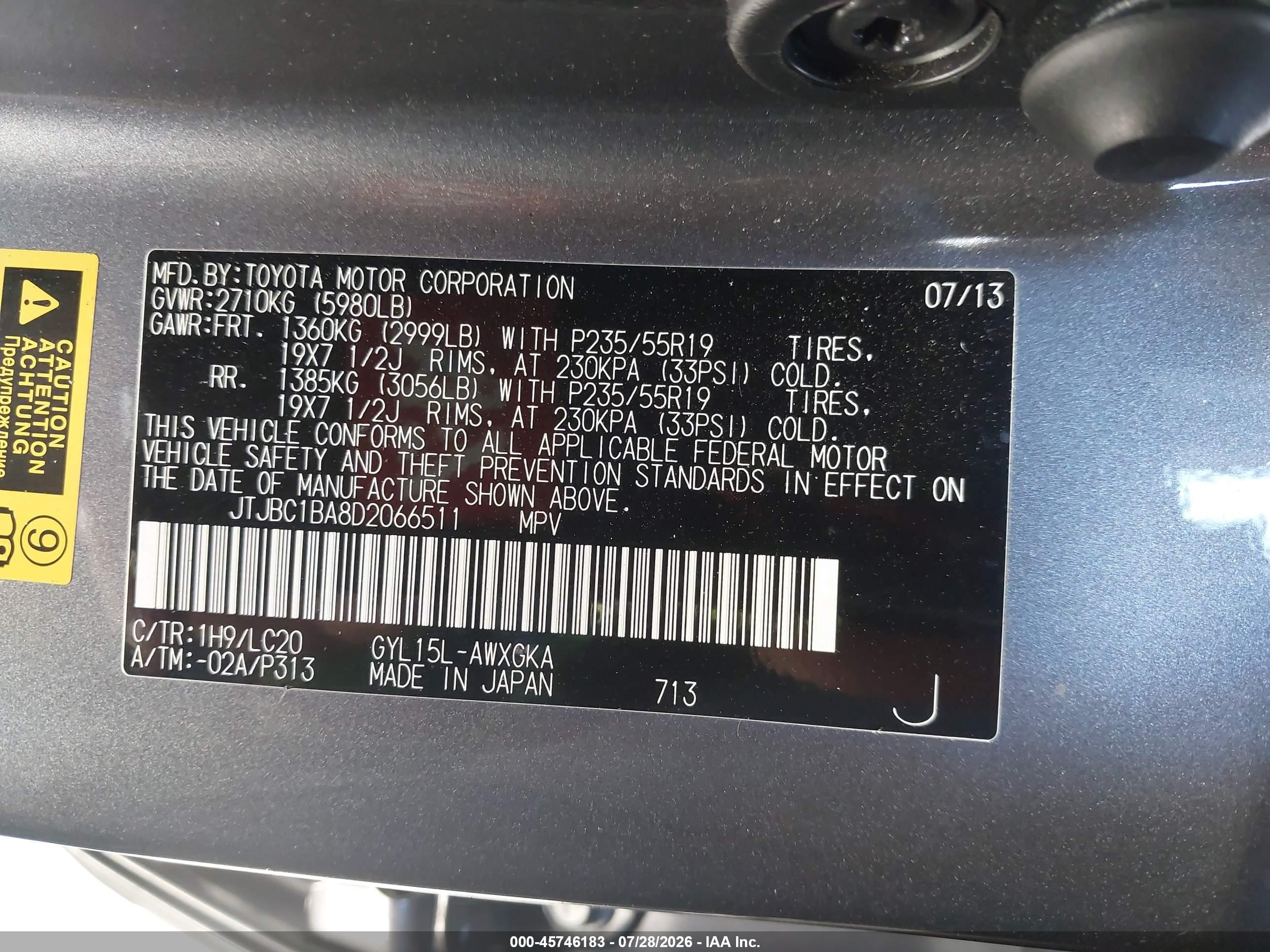 2013 Lexus Rx 450h   Gray vin: JTJBC1BA8D2066511