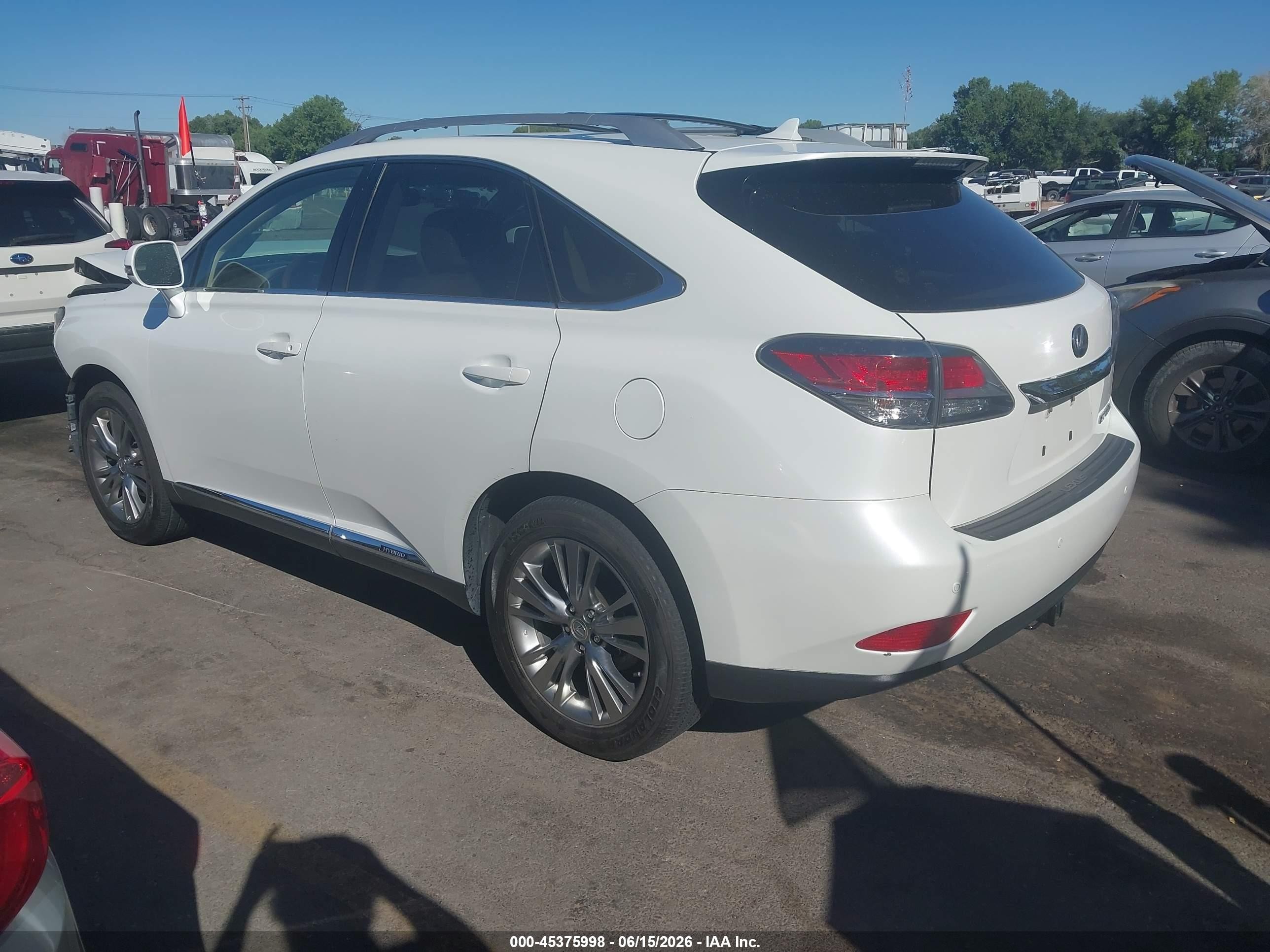 2013 Lexus Rx 450h   White vin: JTJBC1BA9D2055002