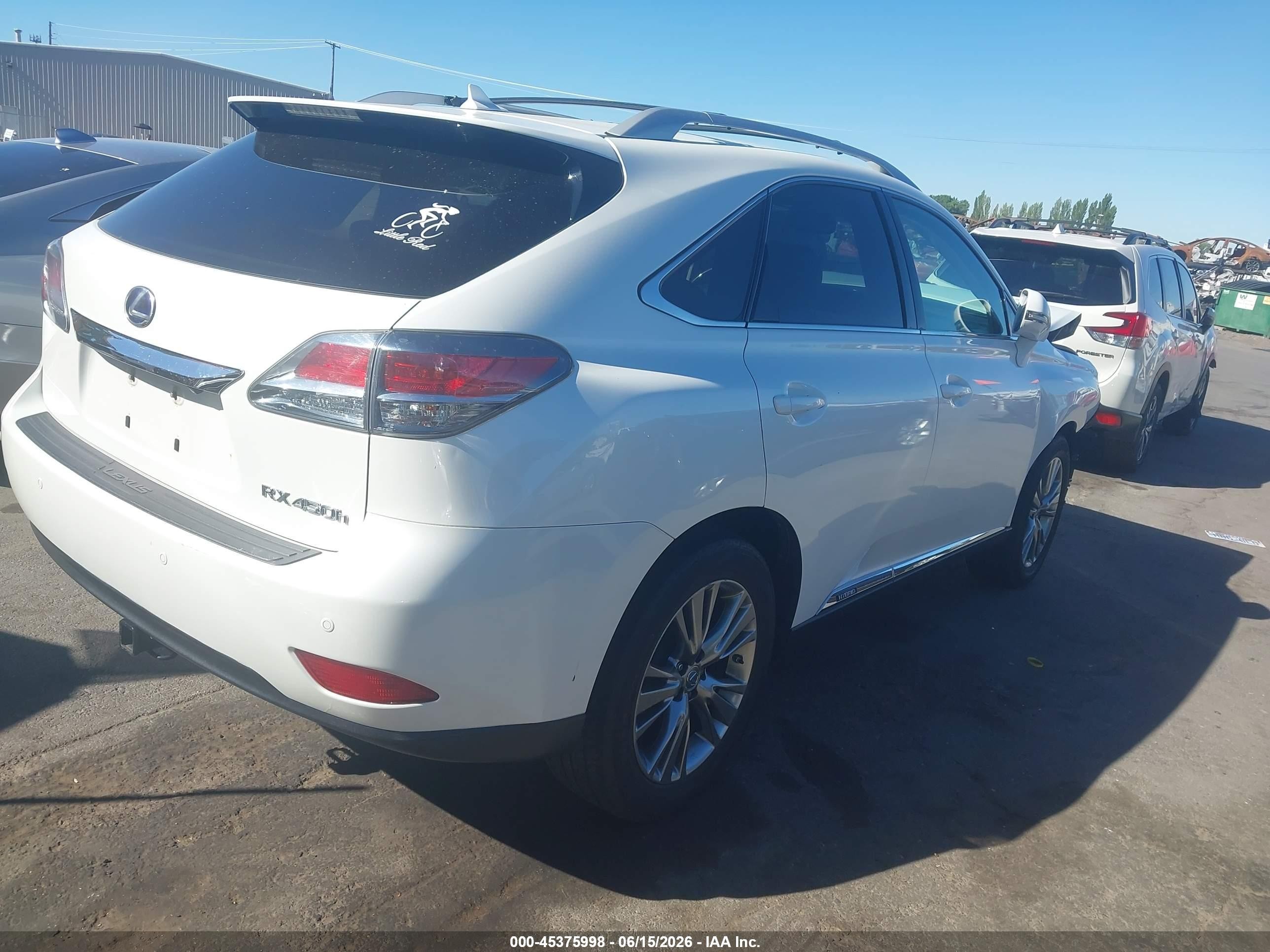 2013 Lexus Rx 450h   White vin: JTJBC1BA9D2055002