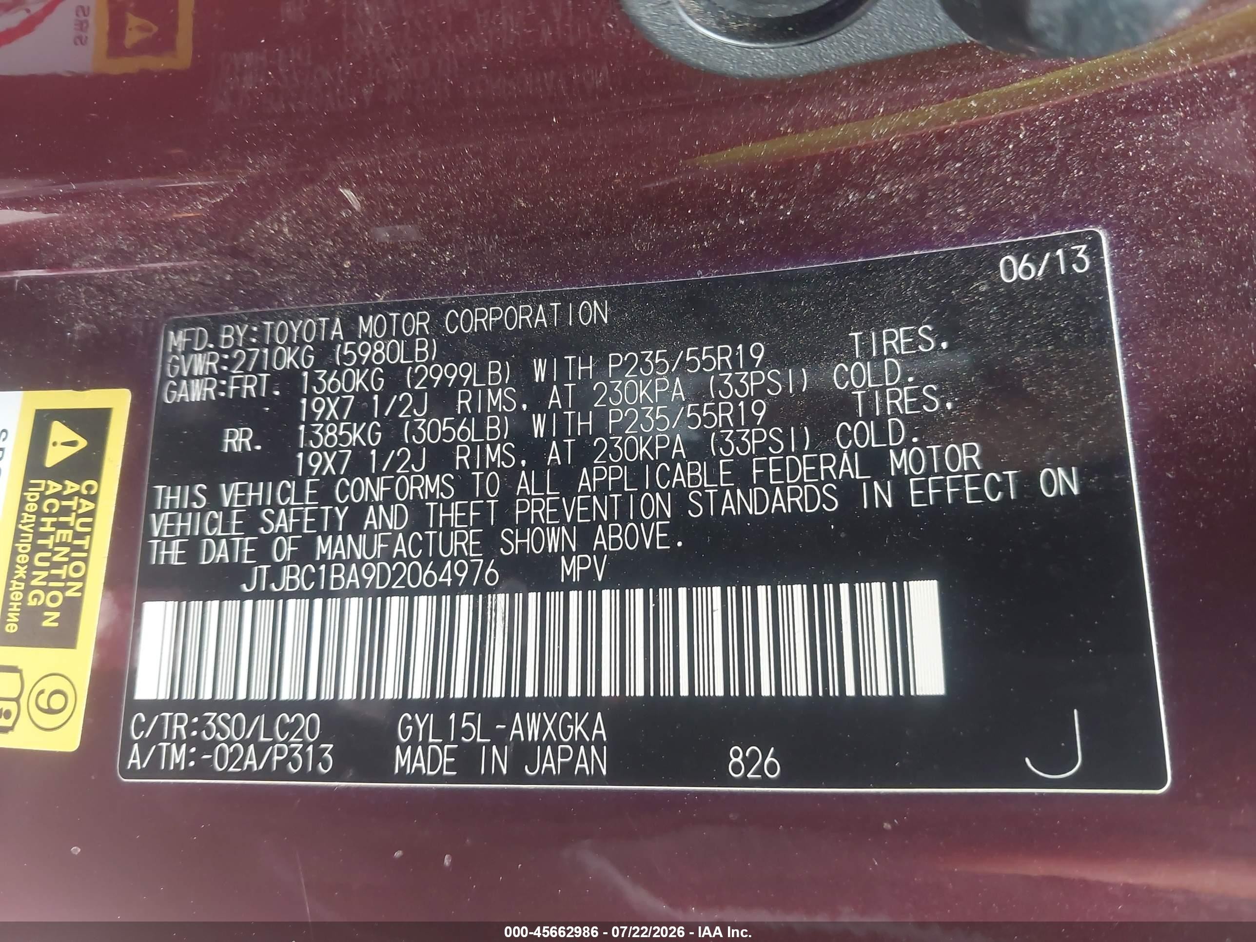 2013 Lexus Rx 450h   Maroon vin: JTJBC1BA9D2064976