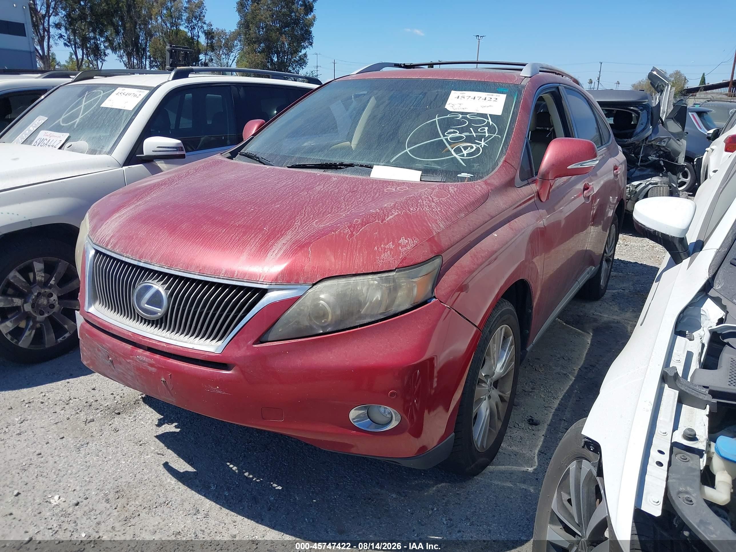 2010 Lexus Rx 450h Red vin: JTJBC1BAXA2020898